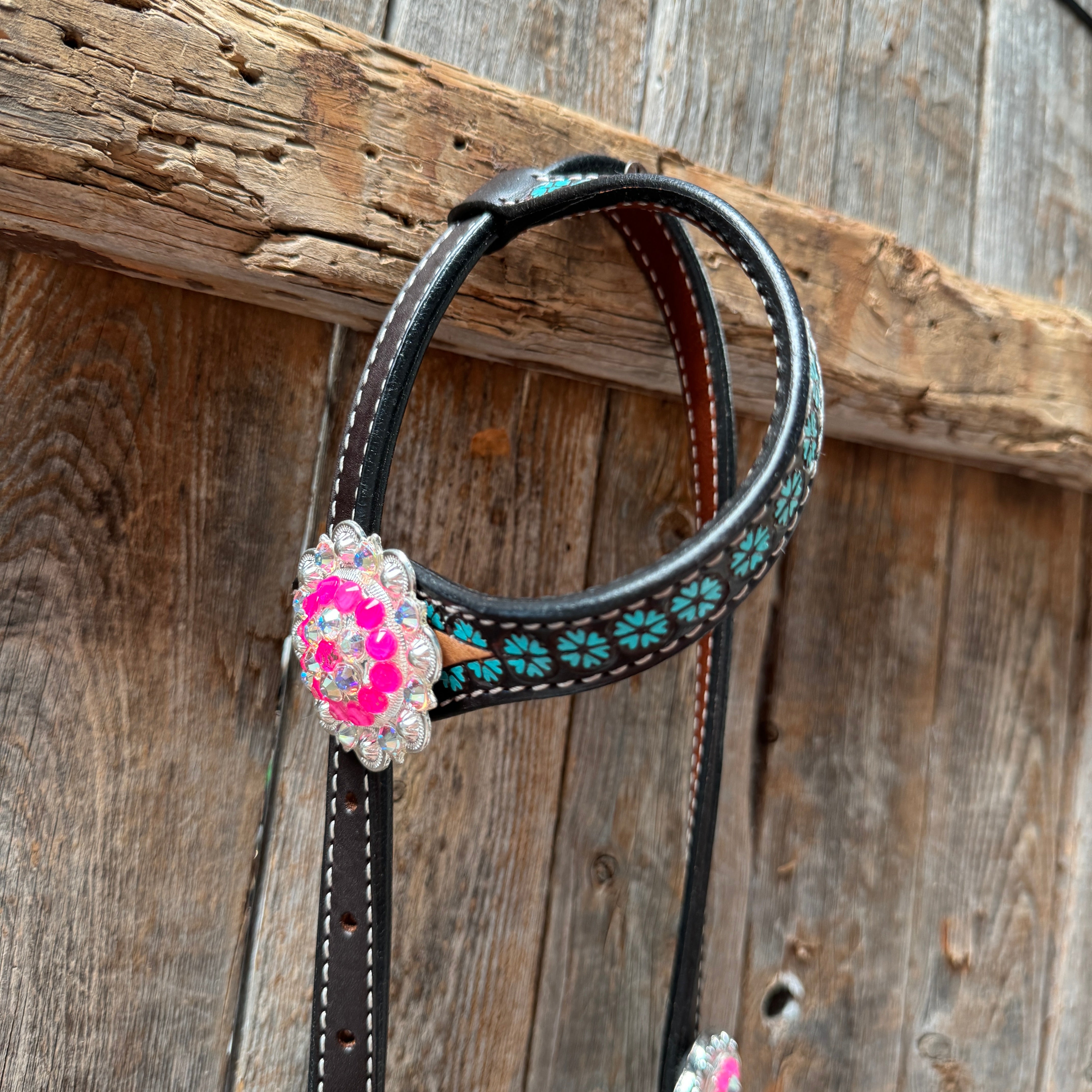 Multi Flower Hot Pink Browband / One Ear - Breastcollar Tack Set #BBBC647