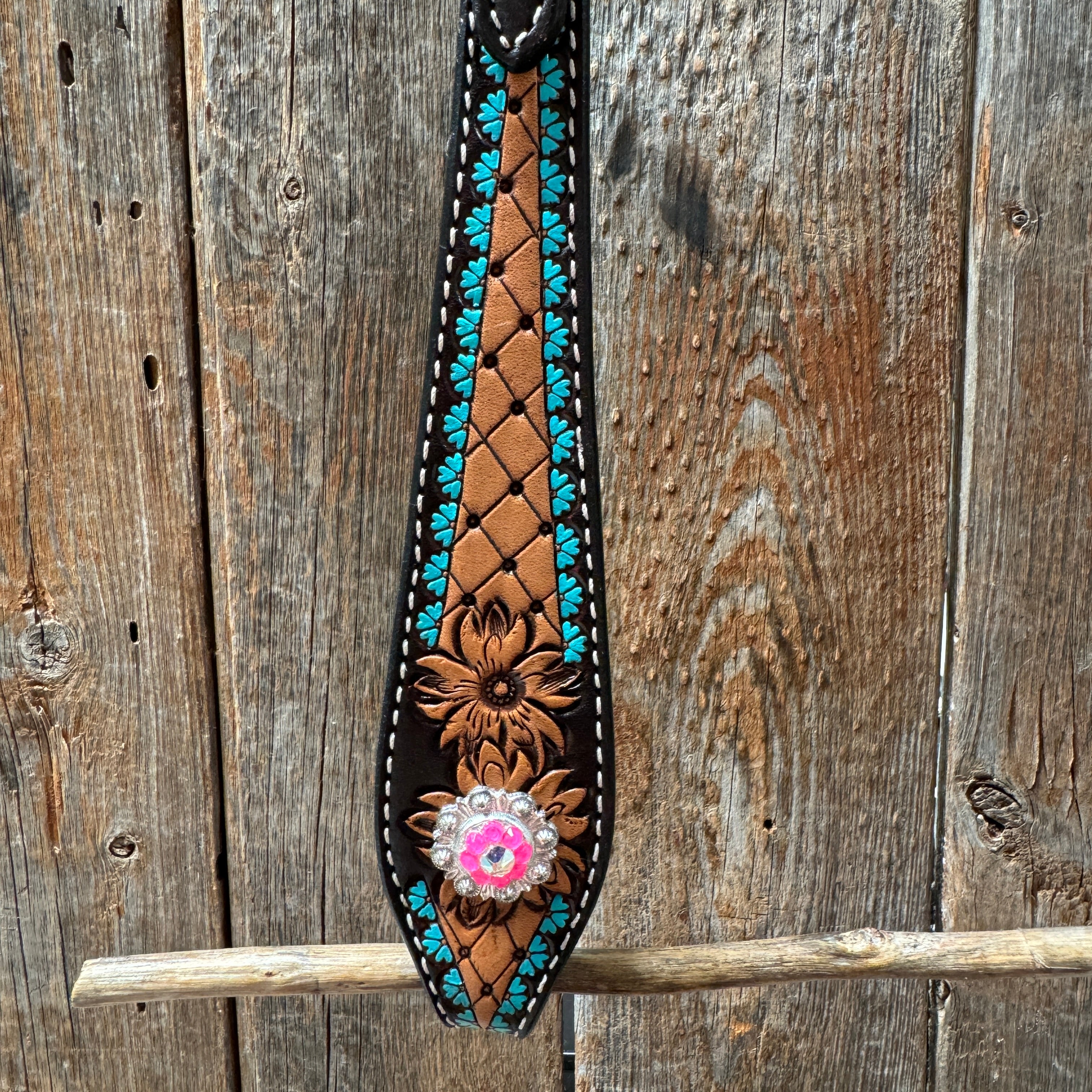 Multi Flower Hot Pink Browband / One Ear - Breastcollar Tack Set #BBBC647