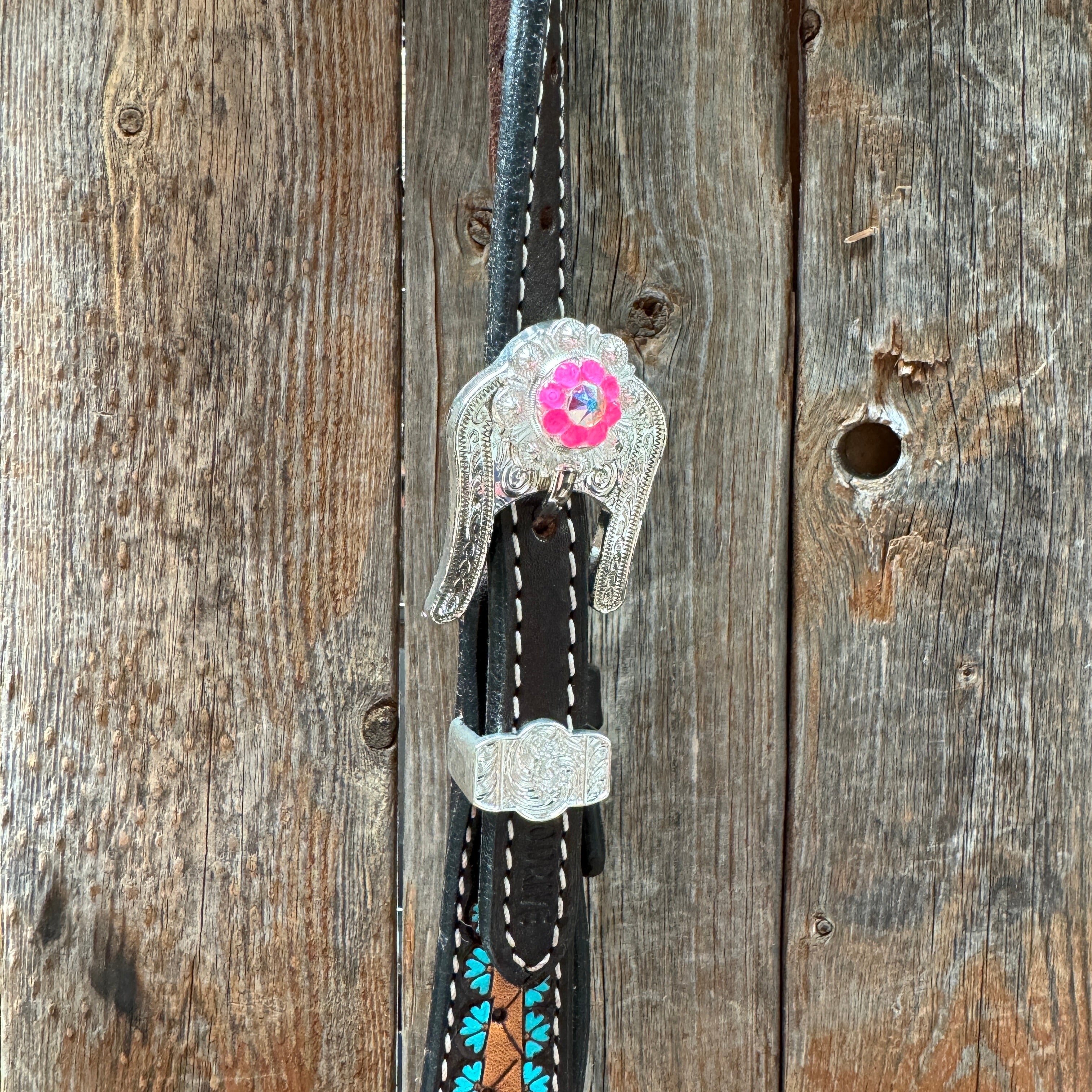 Multi Flower Hot Pink Browband / One Ear - Breastcollar Tack Set #BBBC647