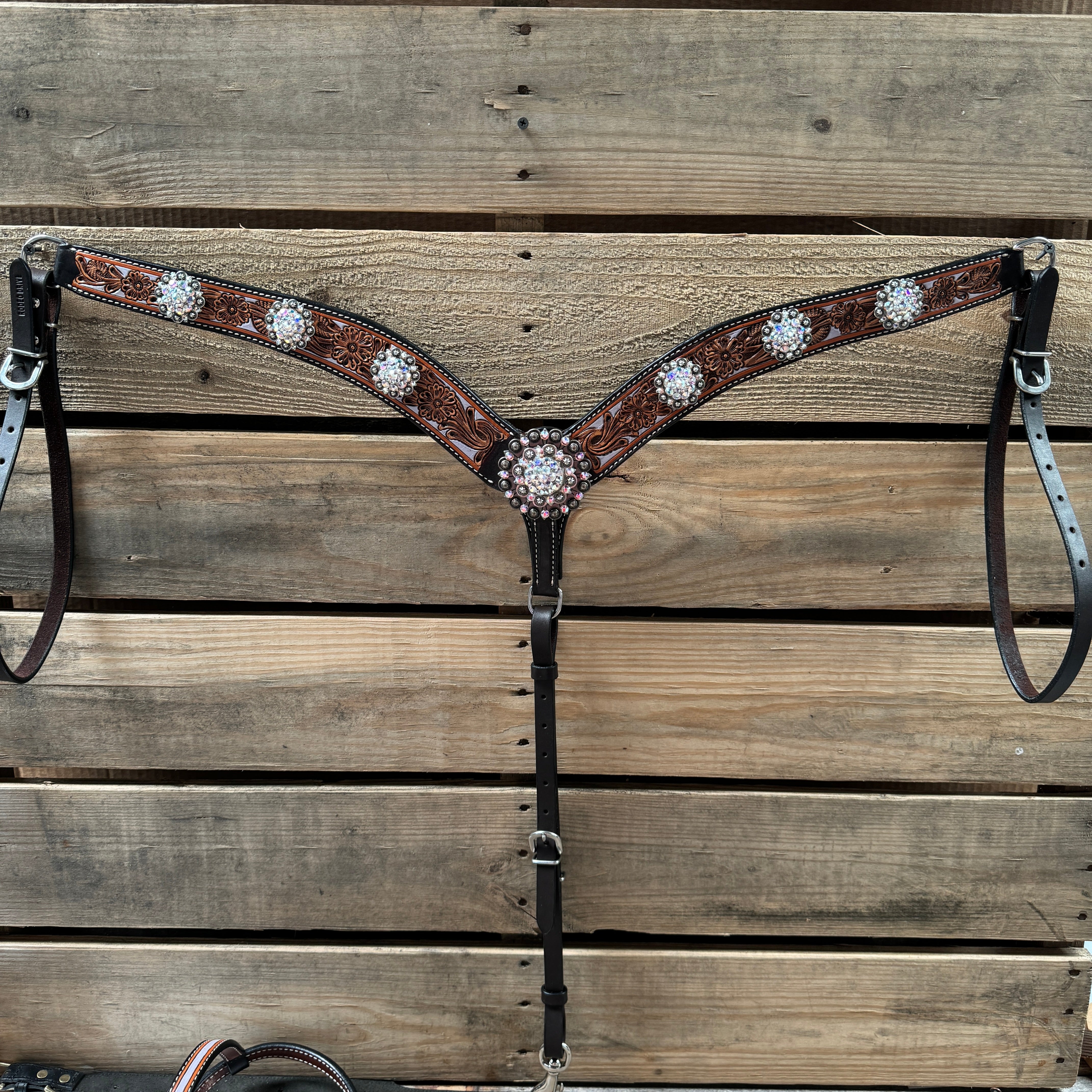 Hand Painted Floral AB Browband / One Ear - Breastcollar Tack Set #BBBC645