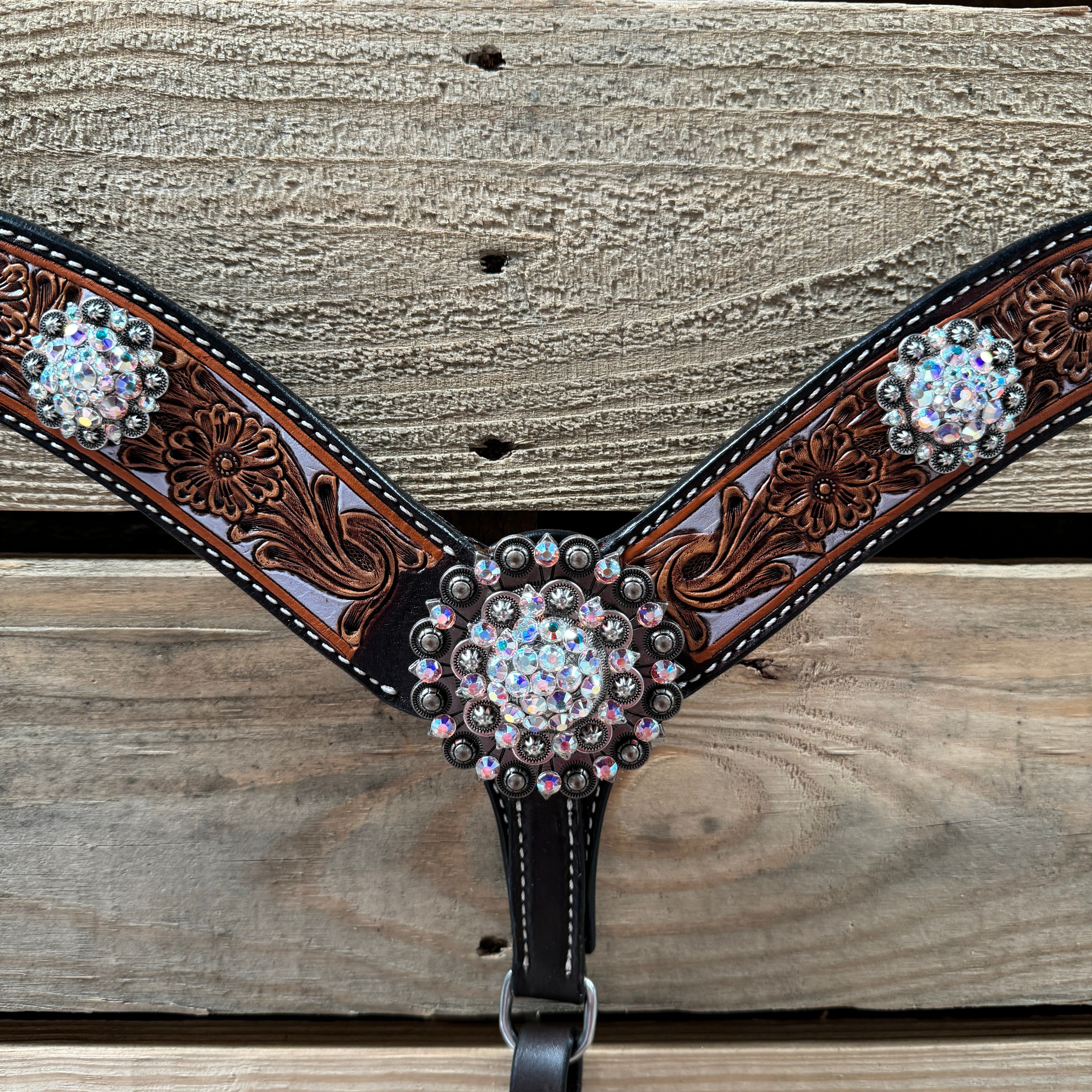 Hand Painted Floral AB Browband / One Ear - Breastcollar Tack Set #BBBC645