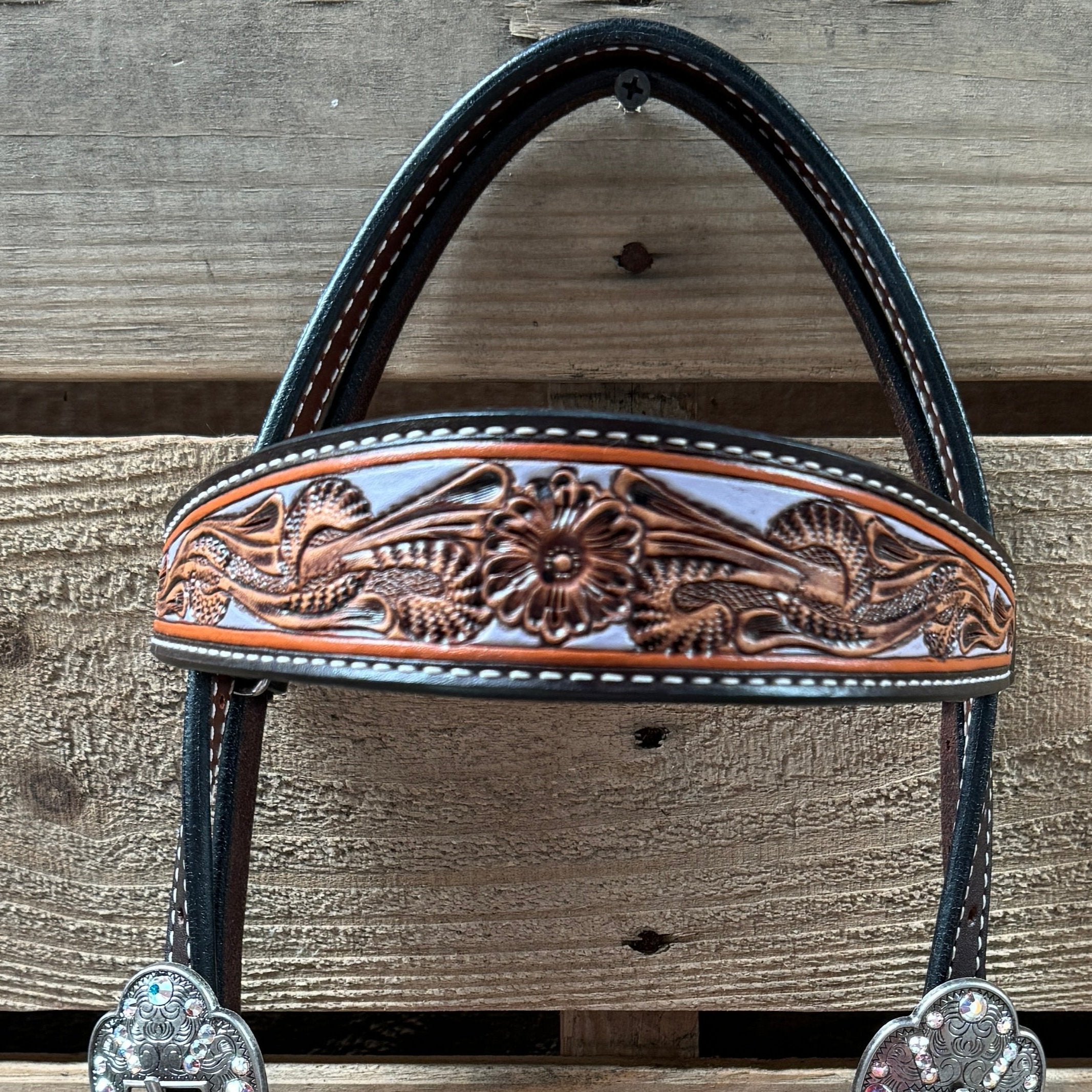 Hand Painted Floral AB Browband / One Ear - Breastcollar Tack Set #BBBC645