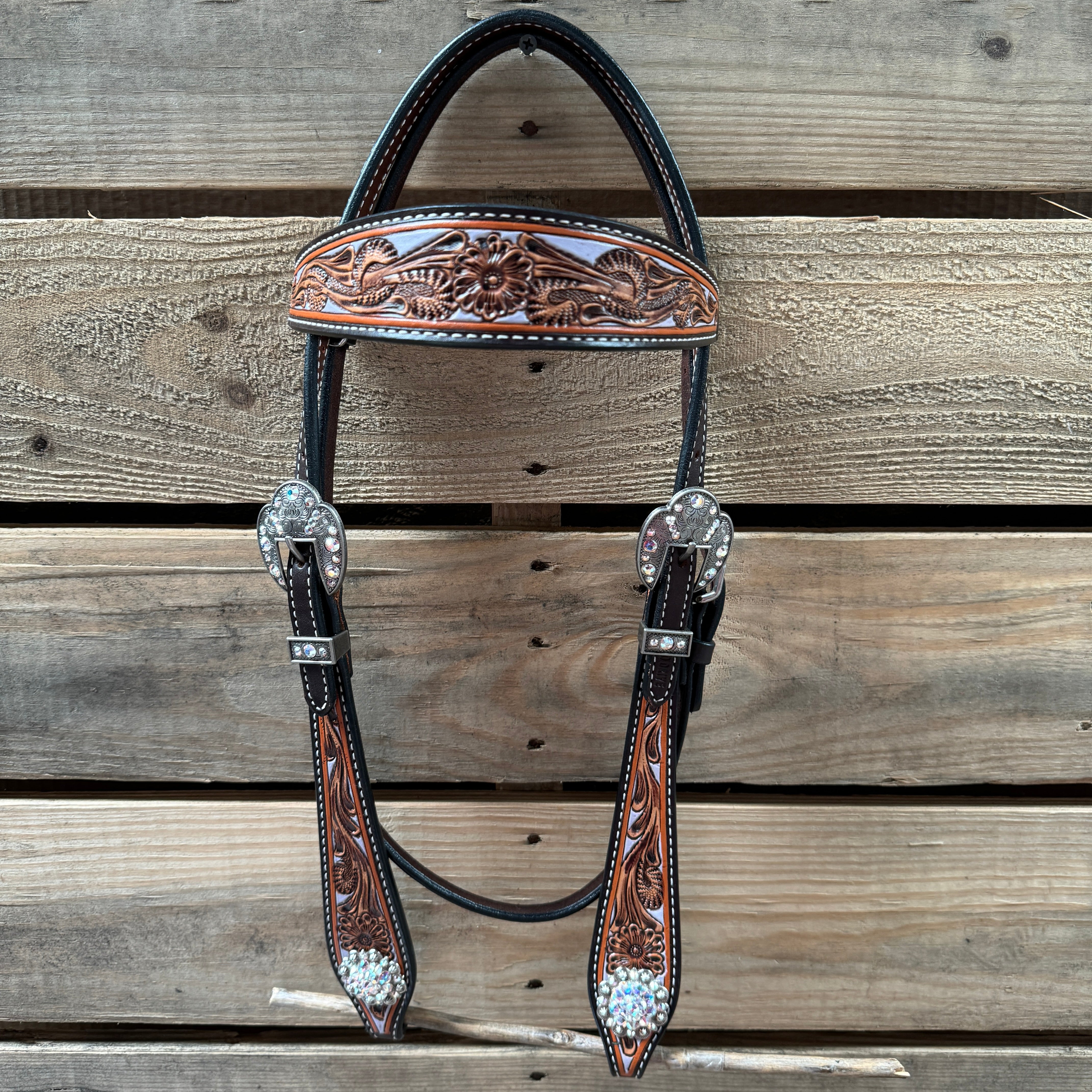 Hand Painted Floral AB Browband / One Ear - Breastcollar Tack Set #BBBC645