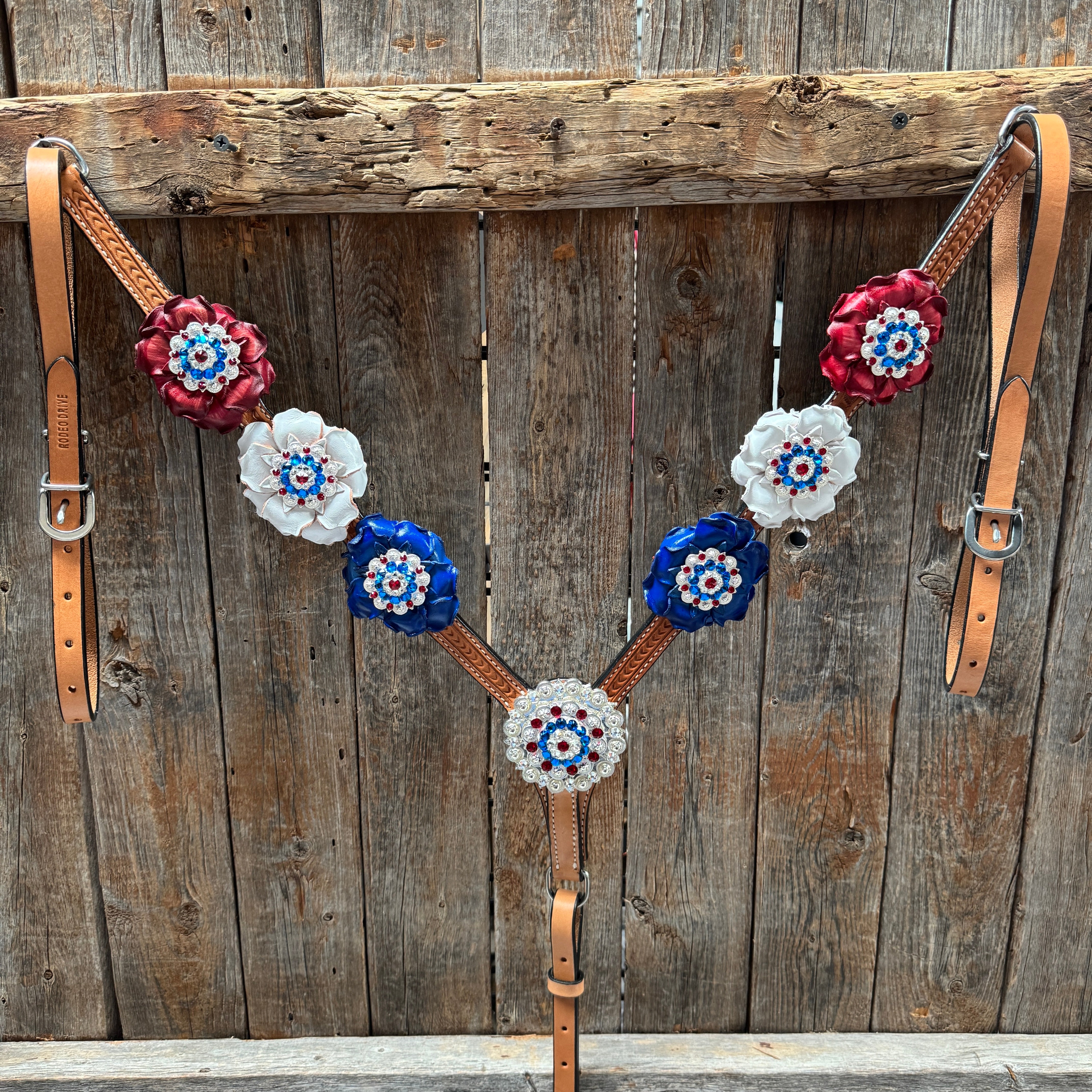 Light Oil Basketweave Patriotic Browband / One Ear Tack Set  #BBBC470