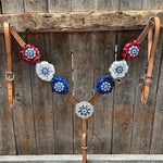 Light Oil Basketweave Patriotic Browband / One Ear Tack Set  #BBBC470