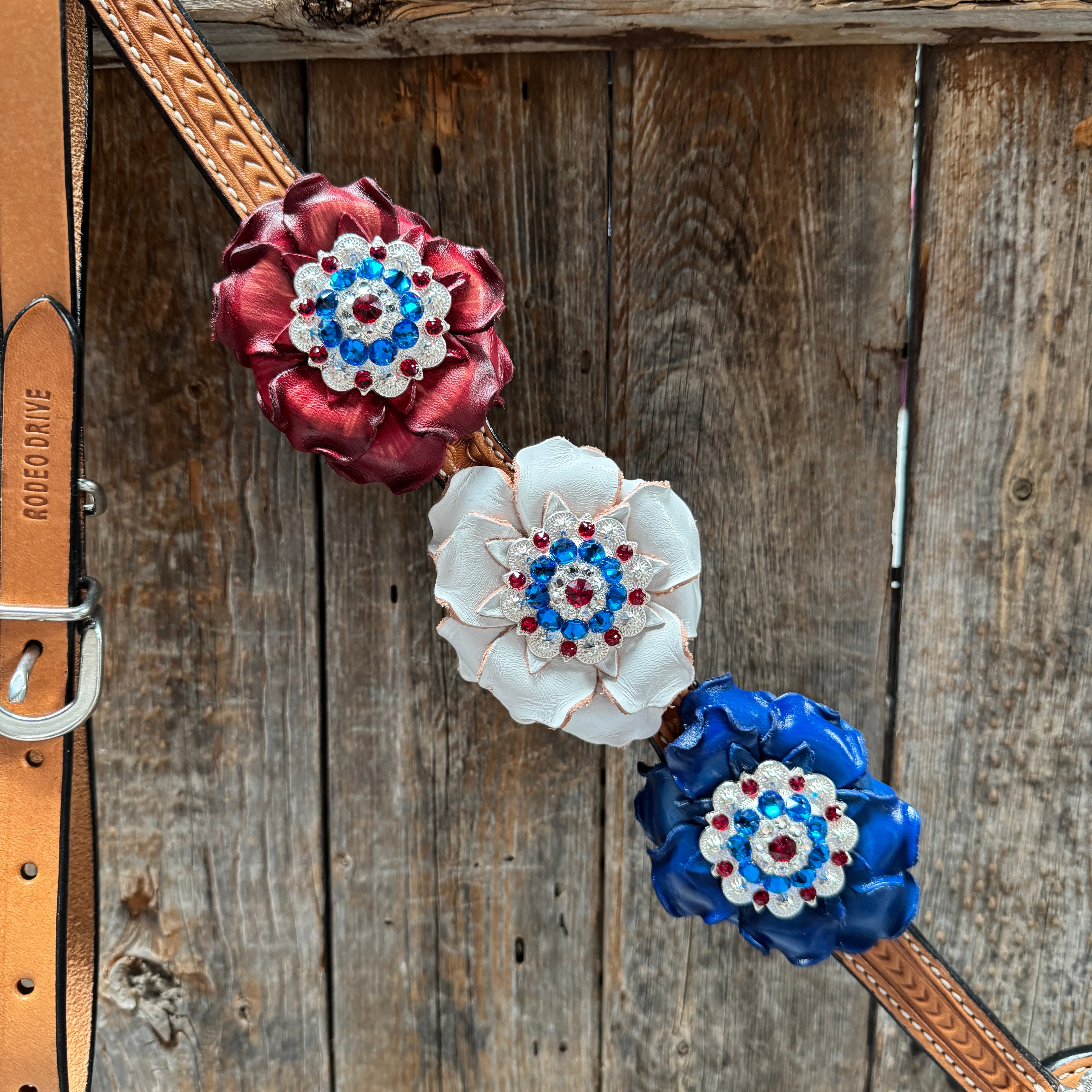 Light Oil Basketweave Patriotic Browband / One Ear Tack Set  #BBBC470