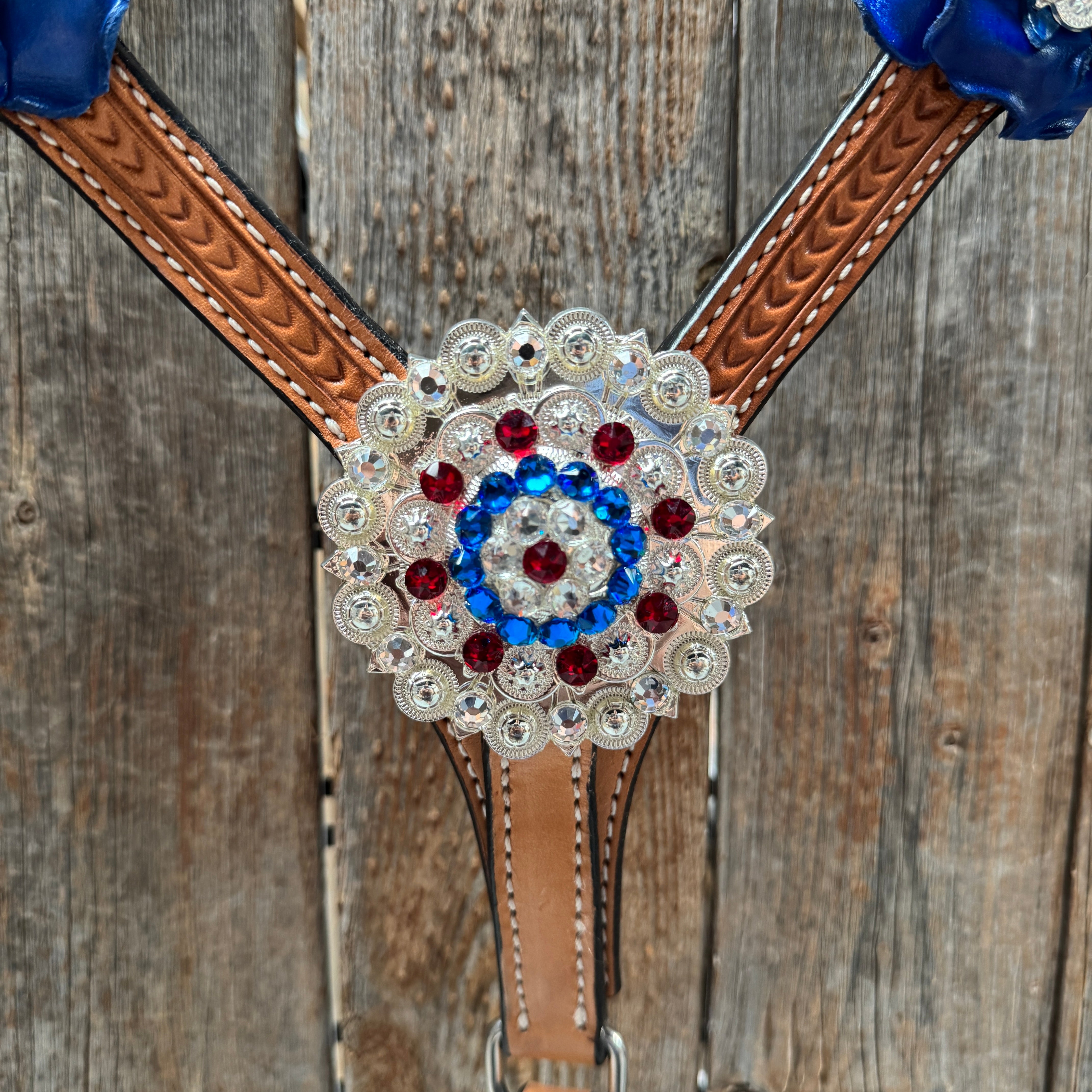 Light Oil Basketweave Patriotic Browband / One Ear Tack Set  #BBBC470