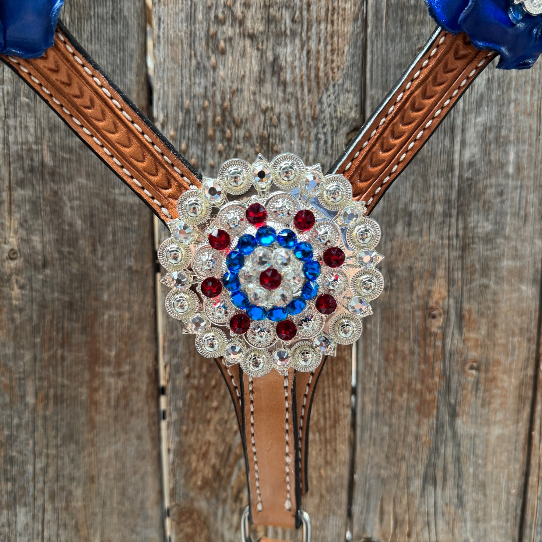 Light Oil Basketweave Patriotic Browband / One Ear Tack Set  #BBBC470