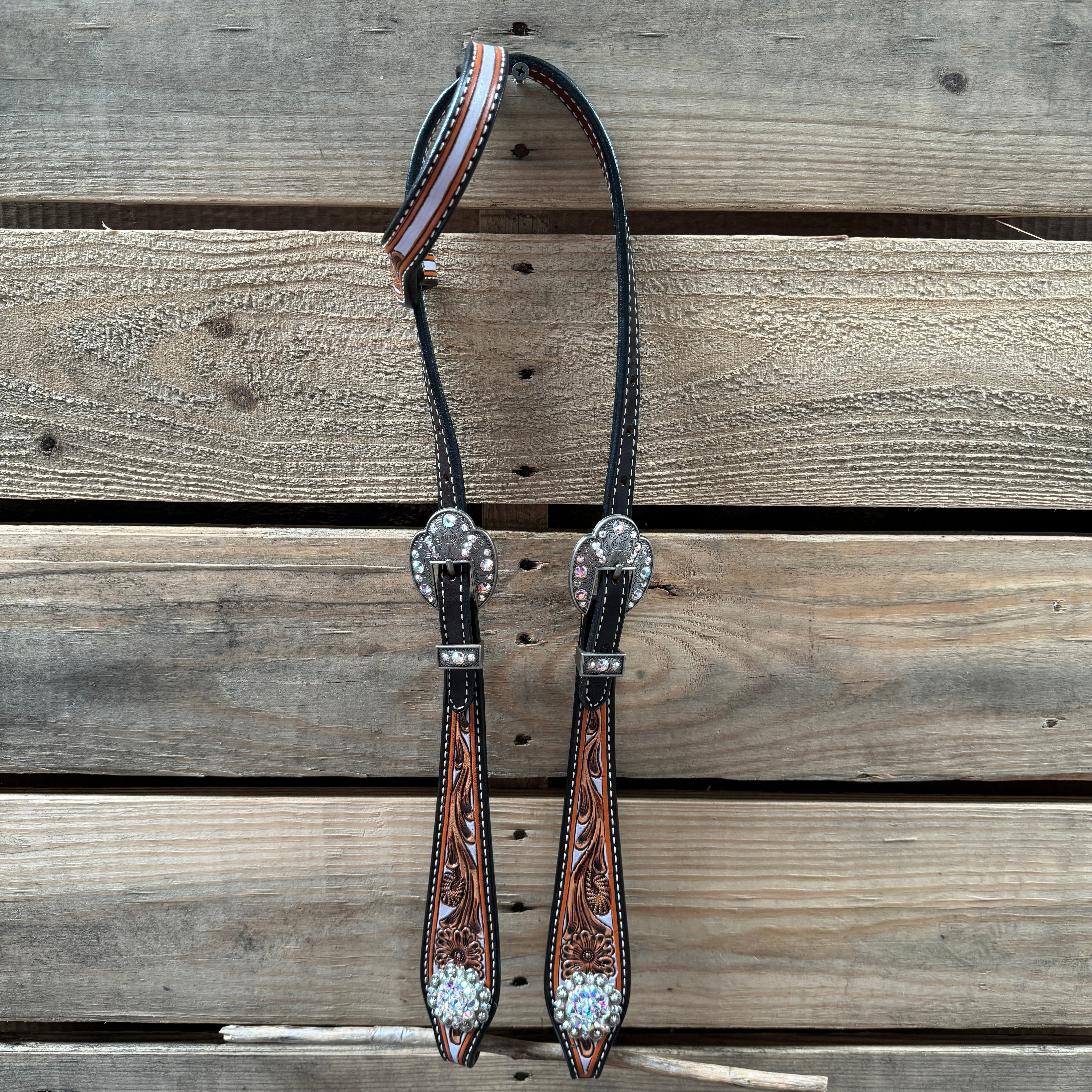 Hand Painted Floral AB Browband / One Ear - Breastcollar Tack Set #BBBC645