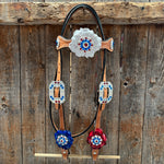 Light Oil Basketweave Patriotic Browband / One Ear Tack Set  #BBBC470
