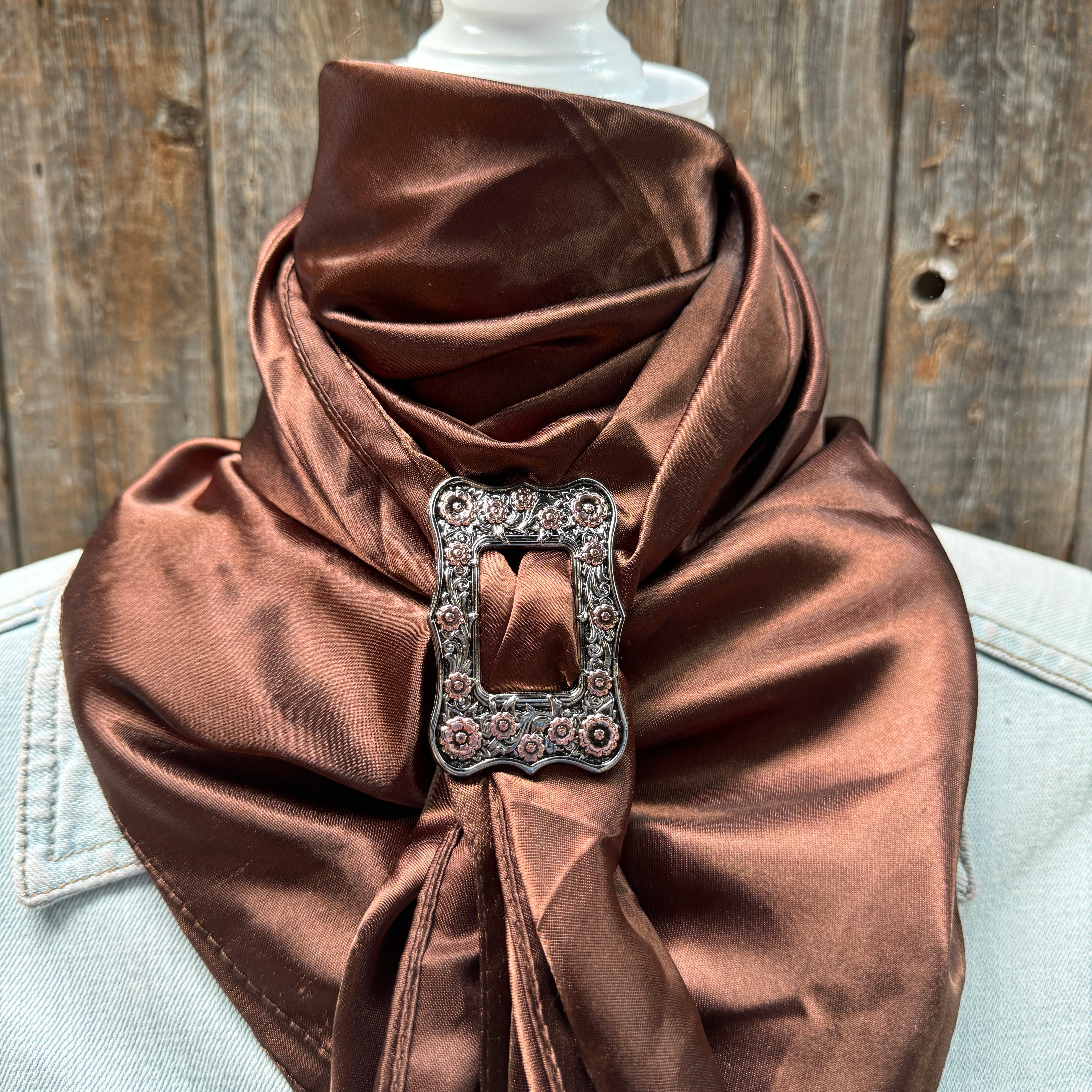 35X35" Solid Brown Wild Rag / Scarf WRS2 - Buckle Wild Rag Slides - Assorted