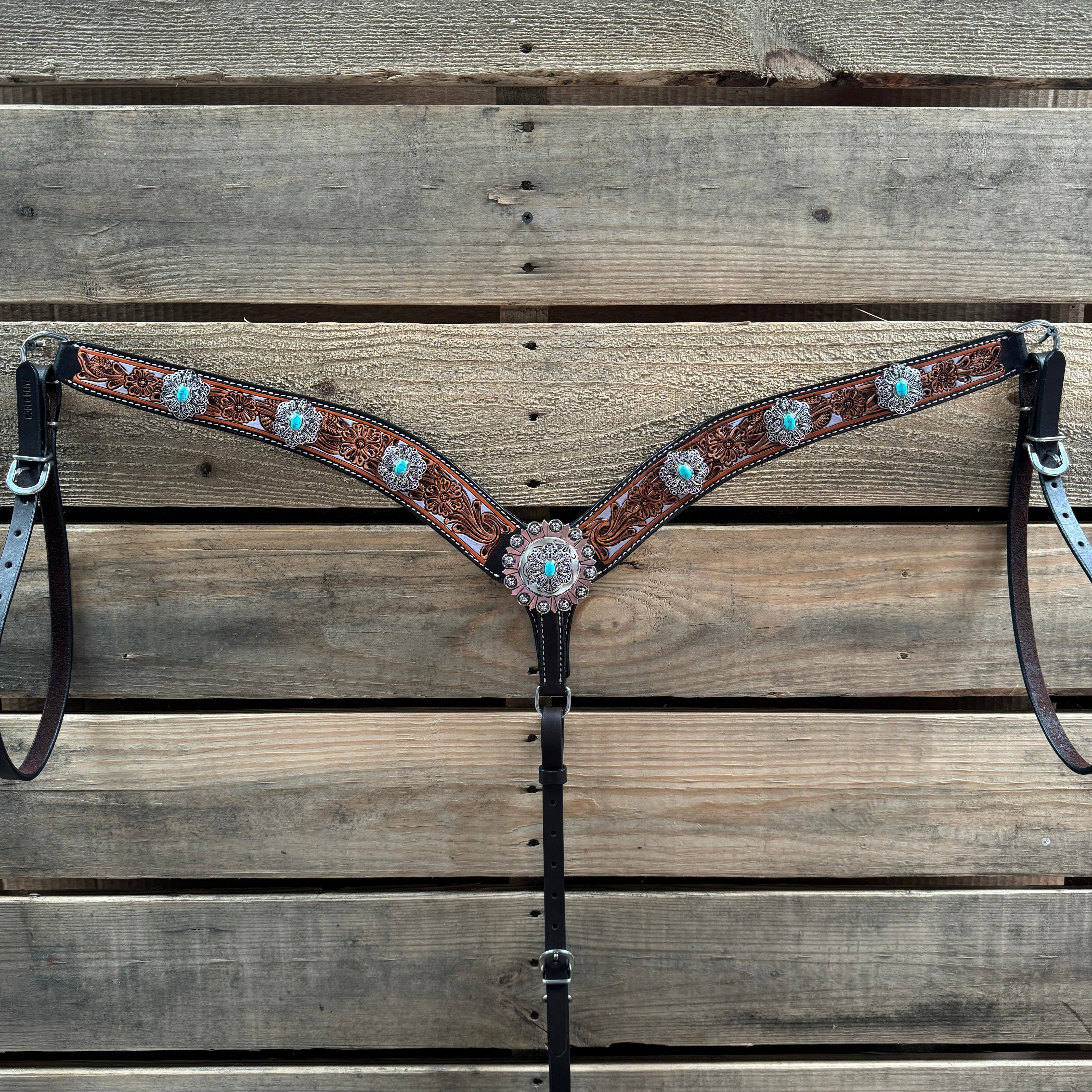 Hand Painted Floral Filigree Browband / One Ear - Breastcollar Tack Set #BBBC646