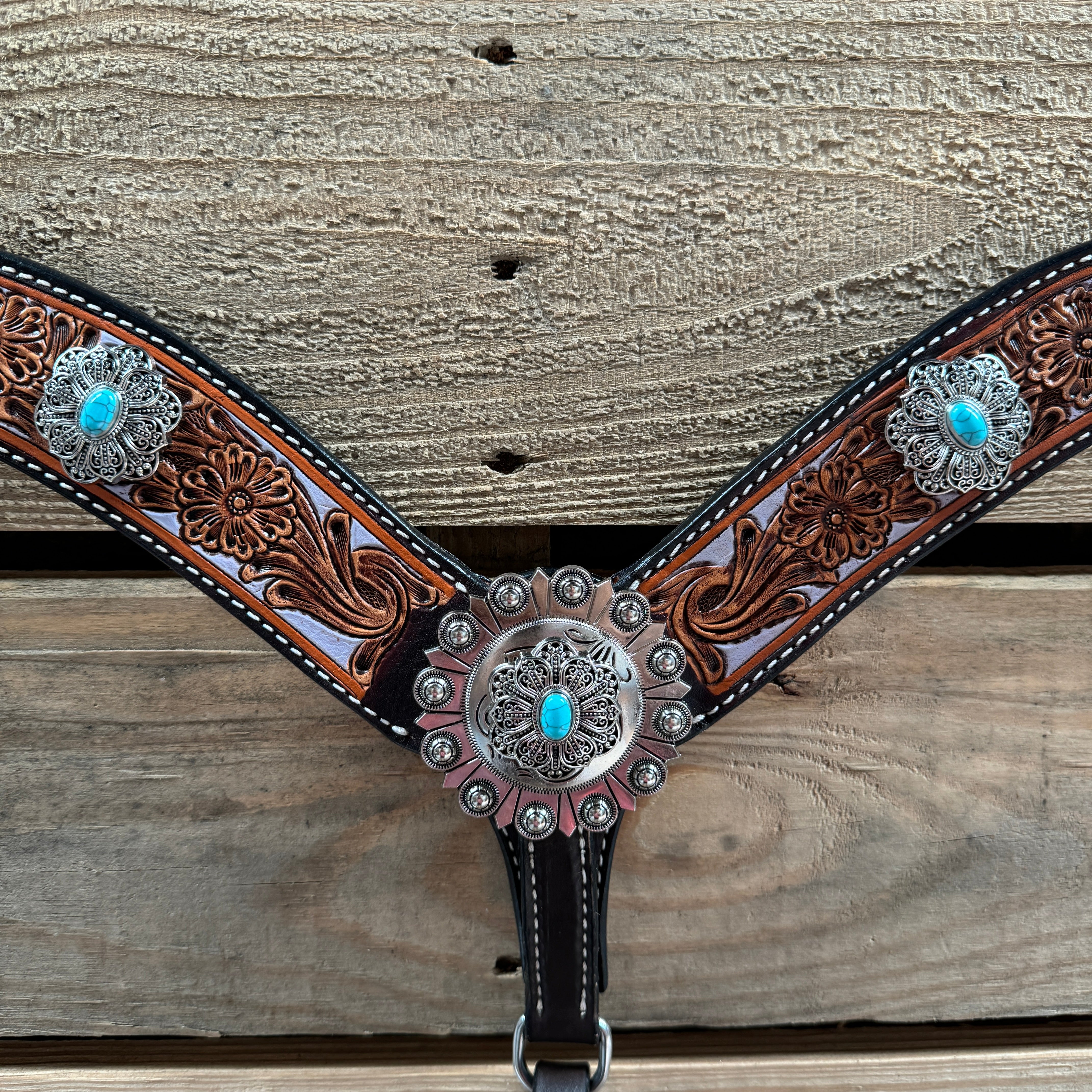 Hand Painted Floral Filigree Browband / One Ear - Breastcollar Tack Set #BBBC646