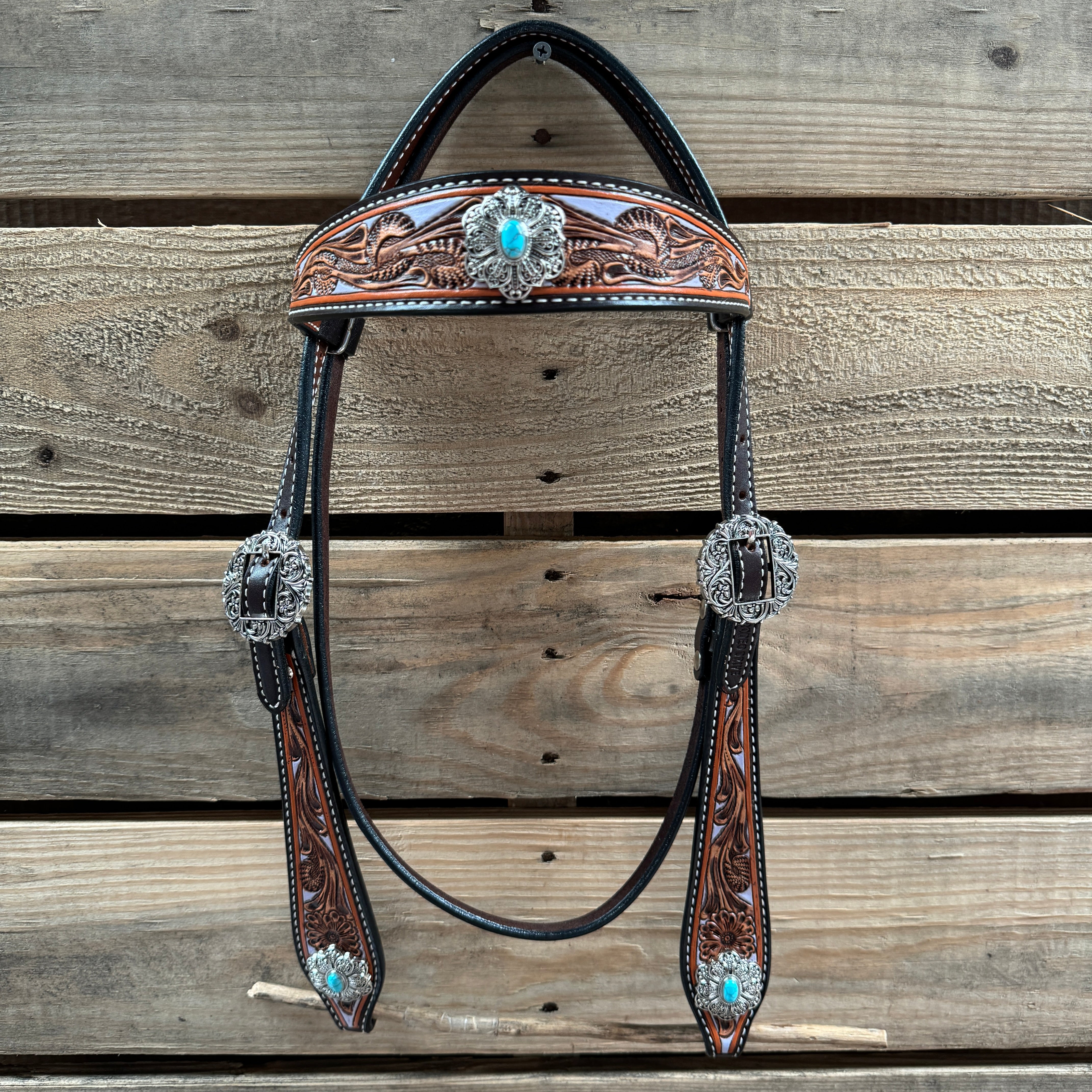 Hand Painted Floral Filigree Browband / One Ear - Breastcollar Tack Set #BBBC646