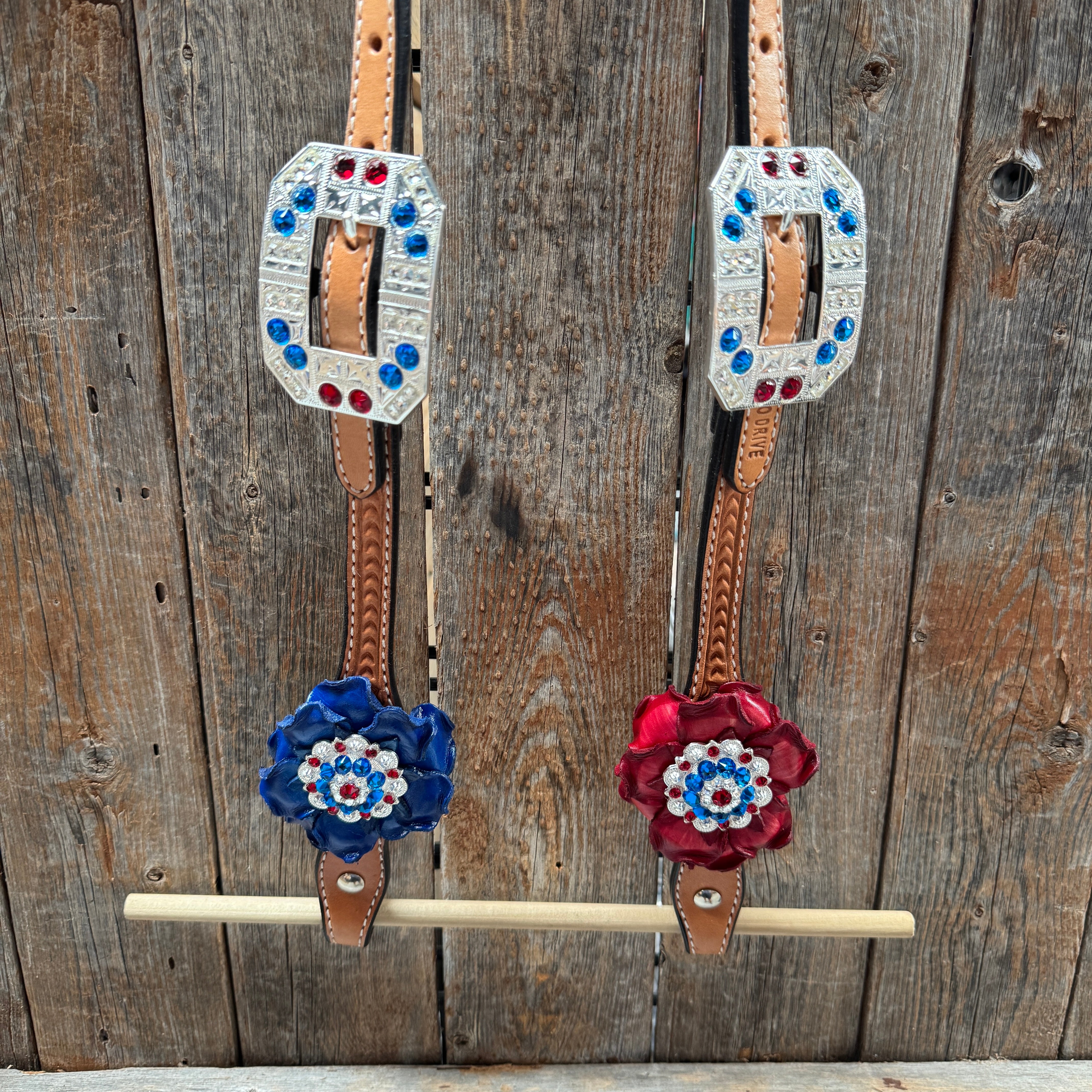 Light Oil Basketweave Patriotic Browband / One Ear Tack Set  #BBBC470