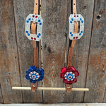 Light Oil Basketweave Patriotic Browband / One Ear Tack Set  #BBBC470