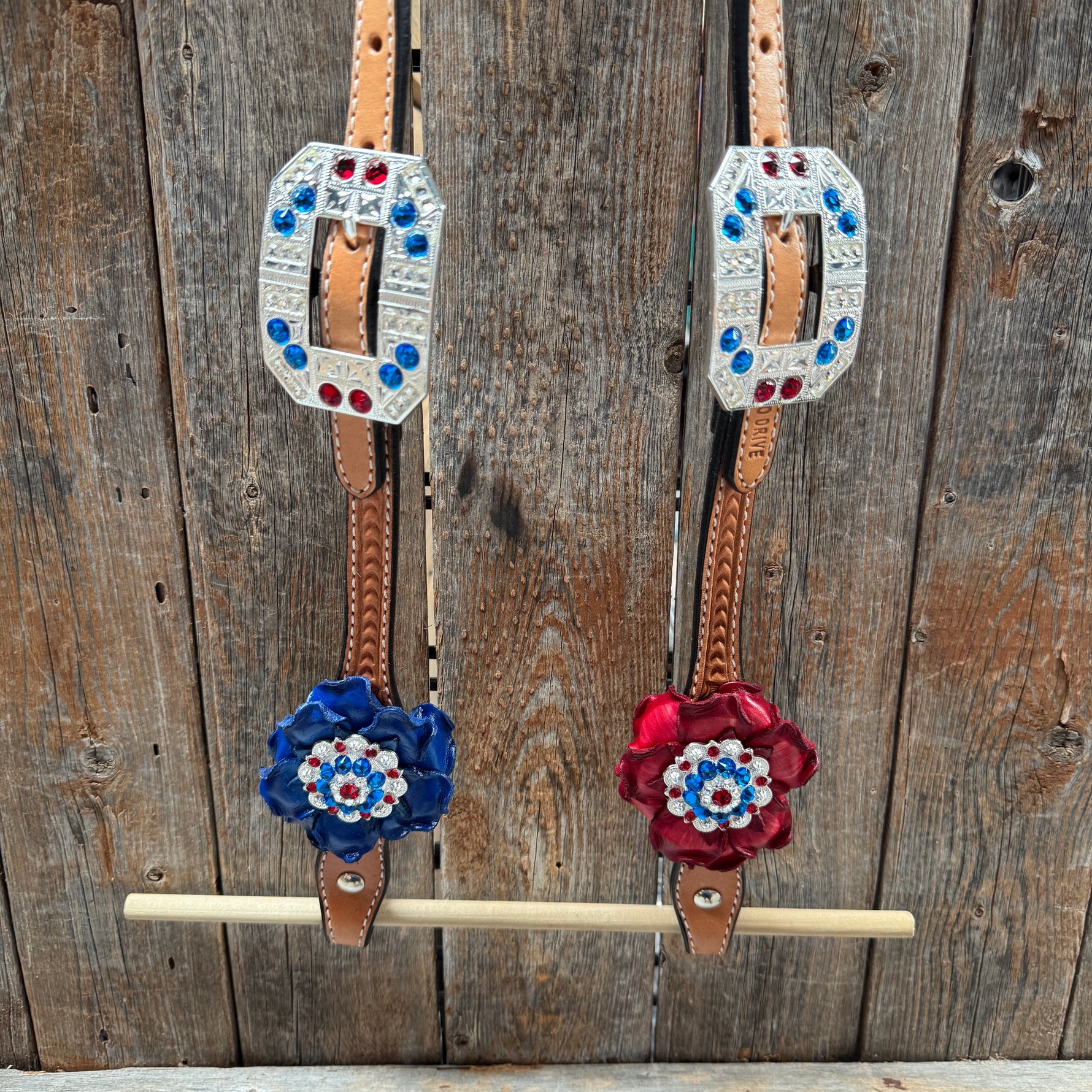Light Oil Basketweave Patriotic Browband / One Ear Tack Set  #BBBC470