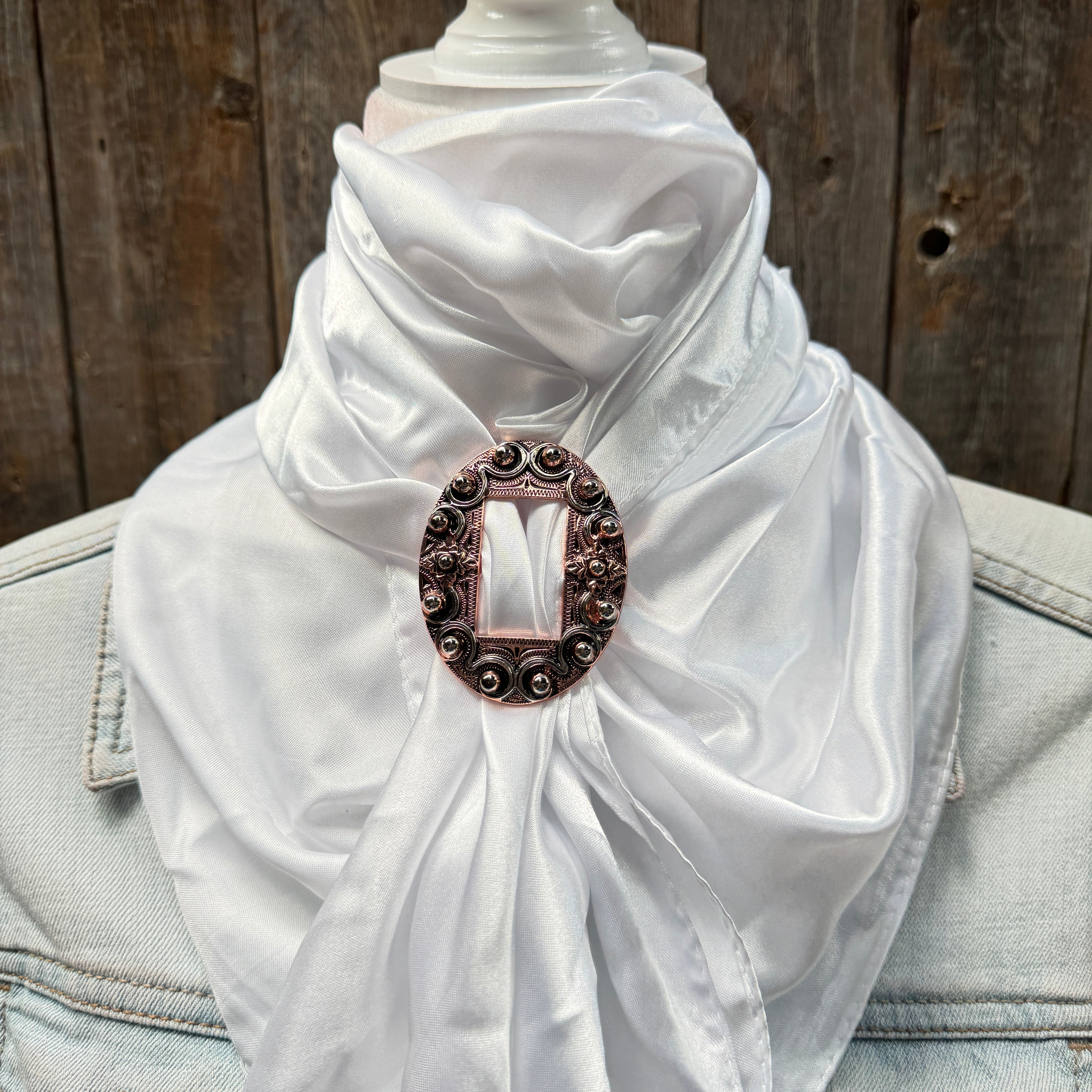 35X35" Solid White Wild Rag / Scarf WRS3 - Buckle Wild Rag Slides - Assorted