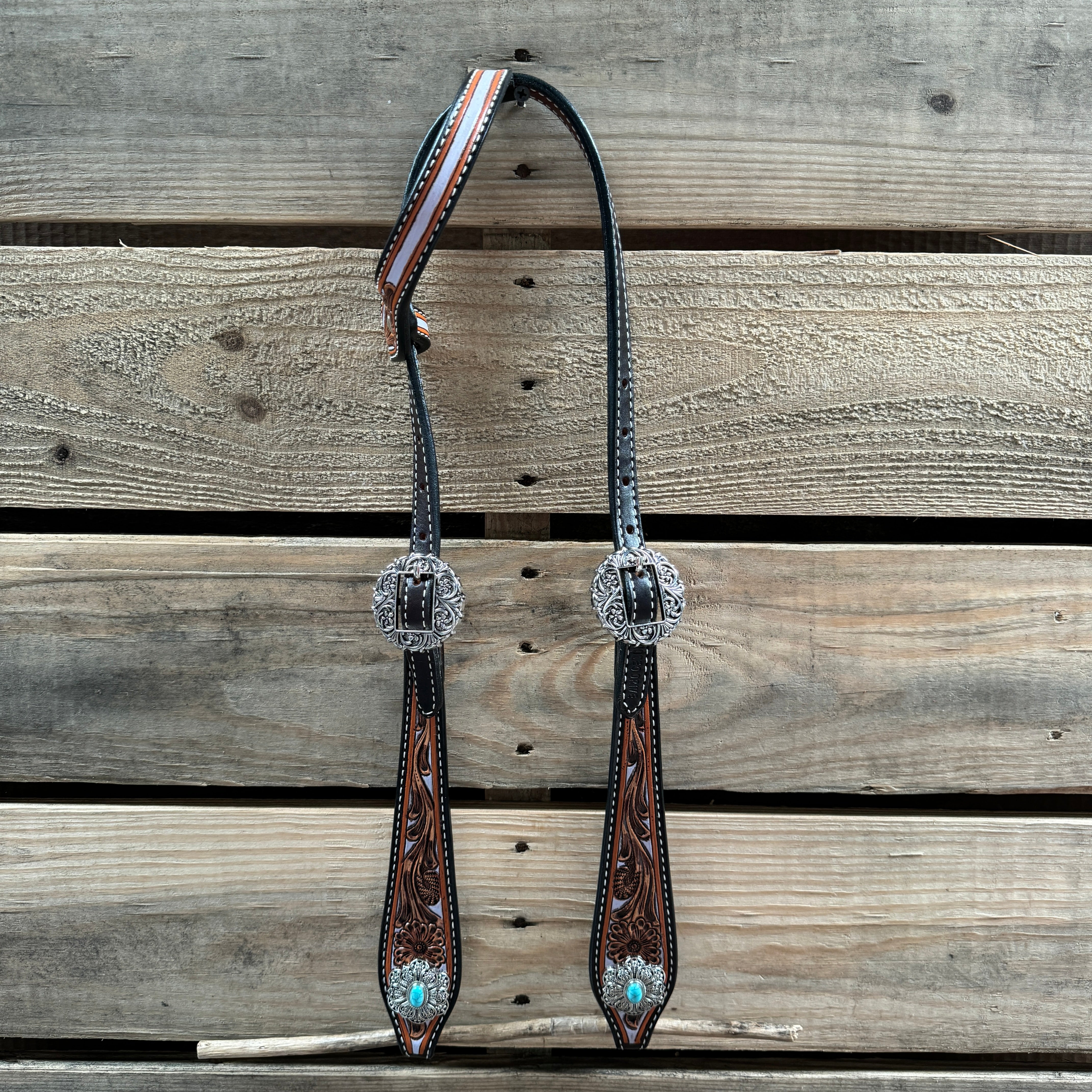 Hand Painted Floral Filigree Browband / One Ear - Breastcollar Tack Set #BBBC646