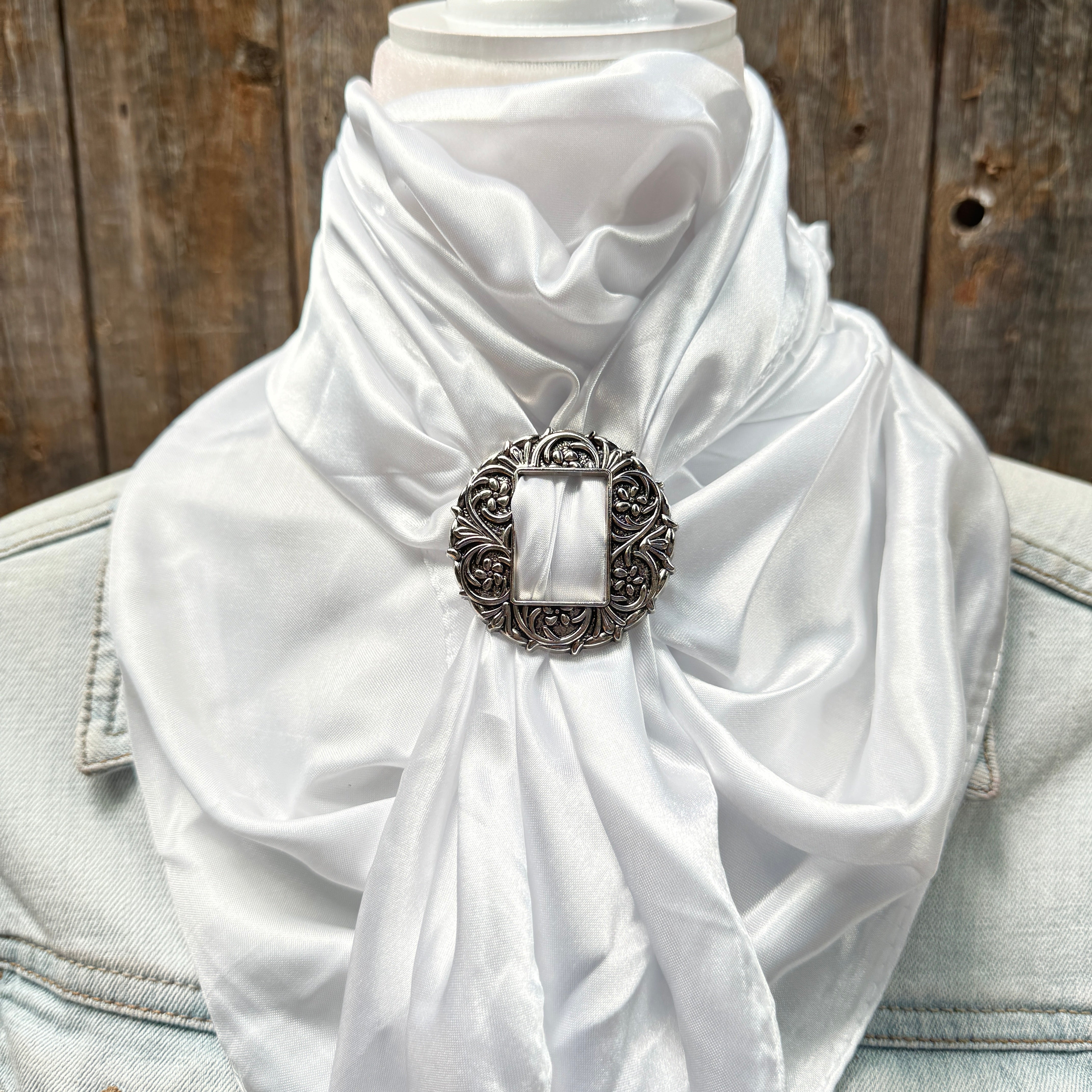 35X35" Solid White Wild Rag / Scarf WRS3 - Buckle Wild Rag Slides - Assorted