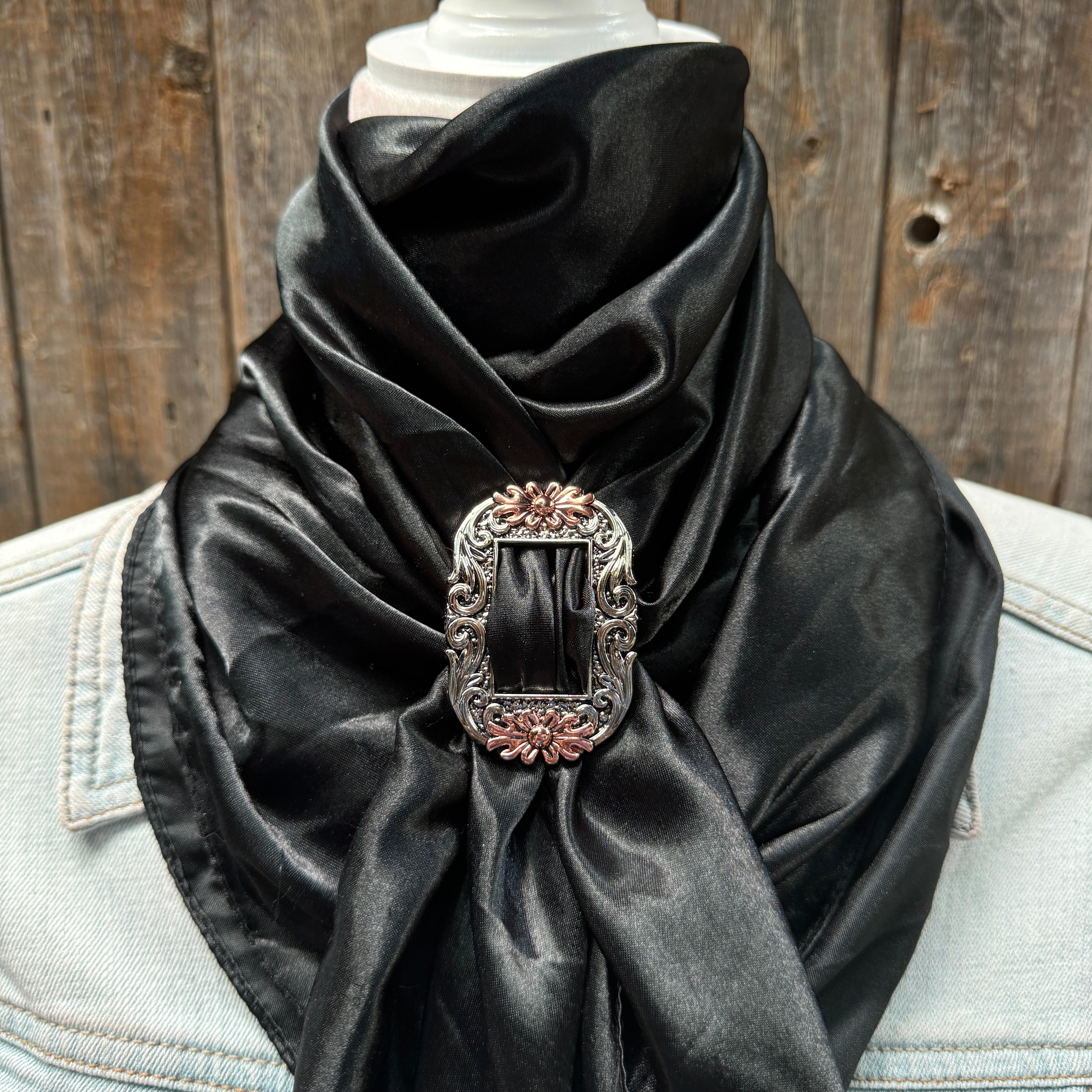 35X35" Solid Black Wild Rag / Scarf WRS4 - Buckle Wild Rag Slides - Assorted