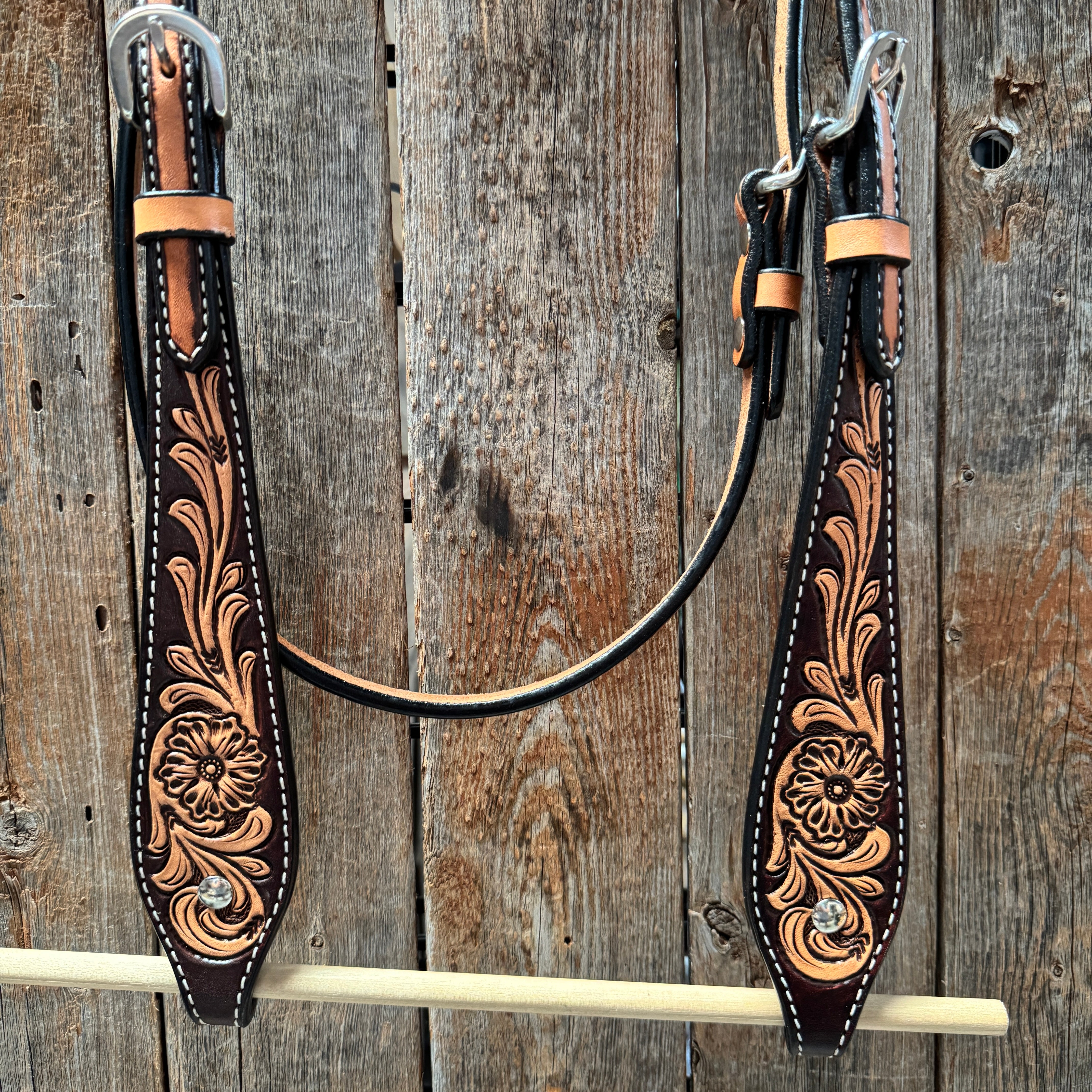 Two Tone Floral Browband Headstall / Bridle #23079