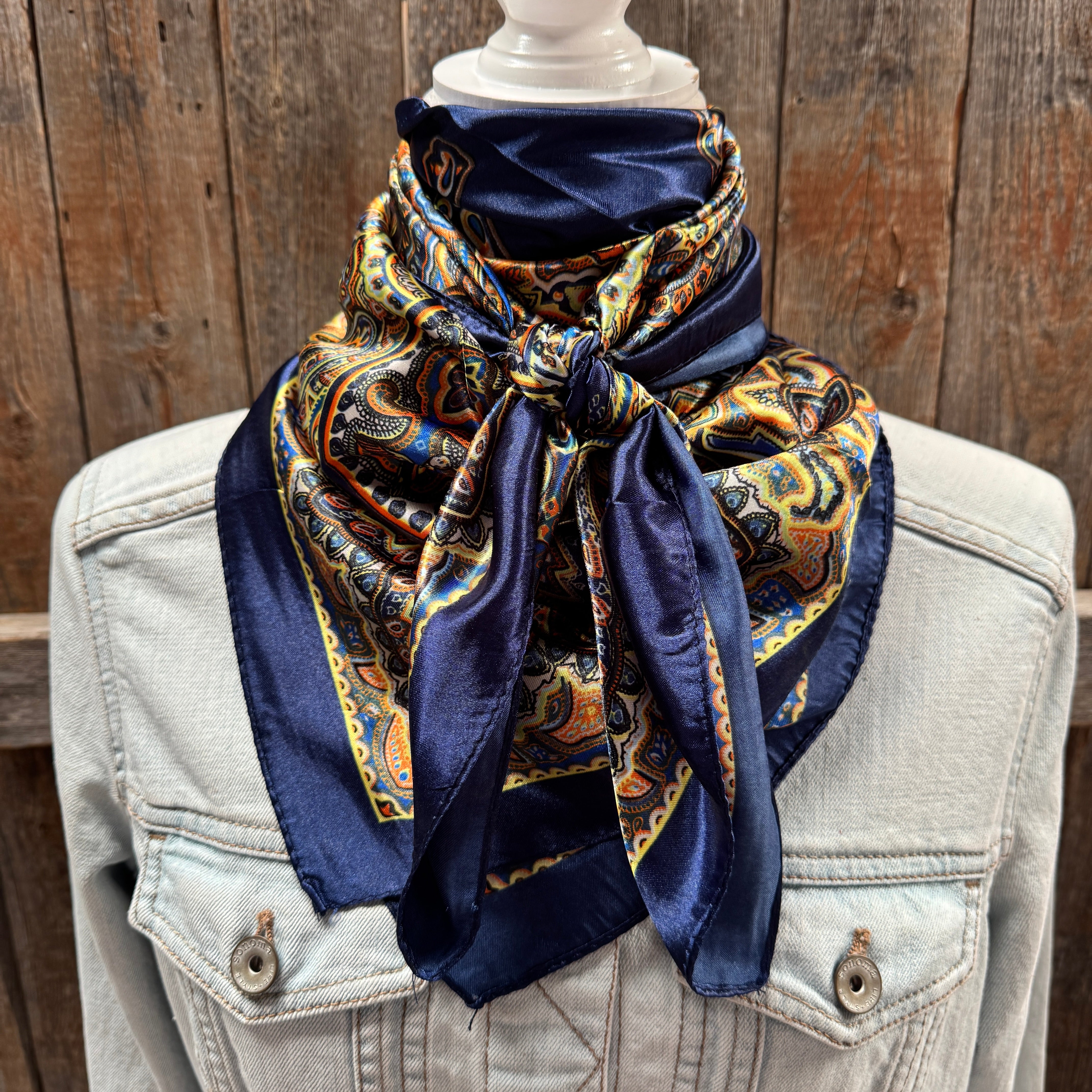 35X35" Blue and Orange Paisley Wild Rag / Scarf WR3449