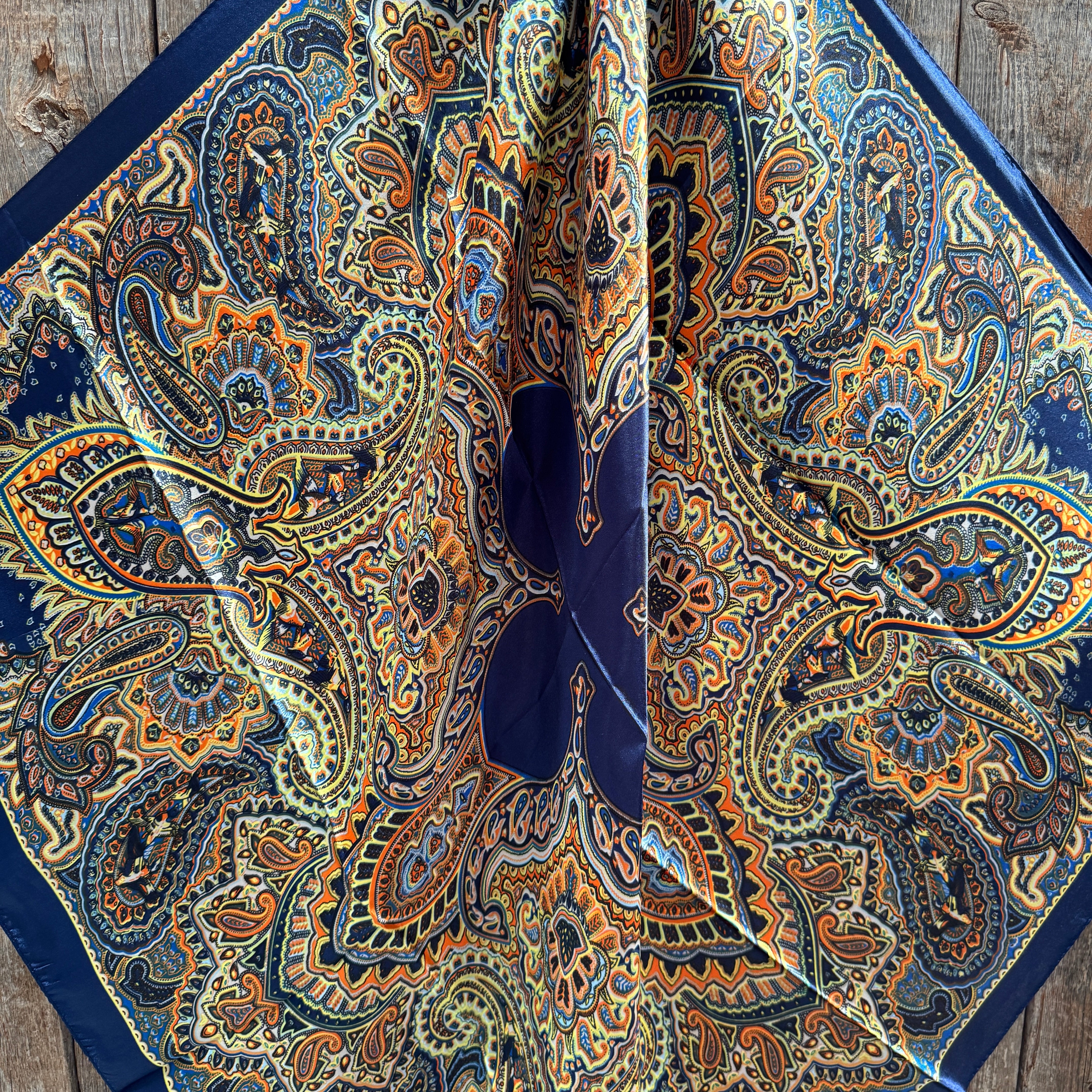 35X35" Blue and Orange Paisley Wild Rag / Scarf WR3449