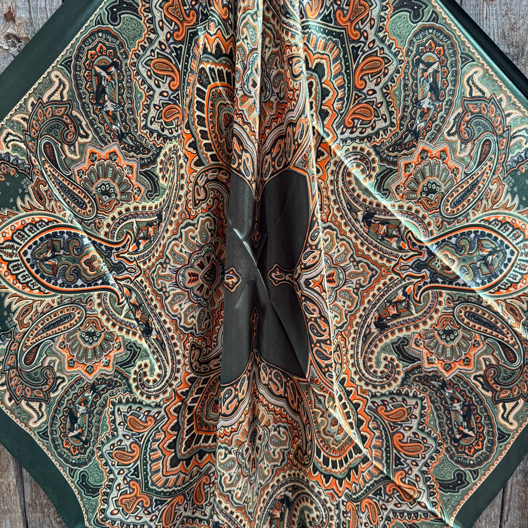 35X35" Olive Green and Orange Paisley Wild Rag / Scarf WR3451