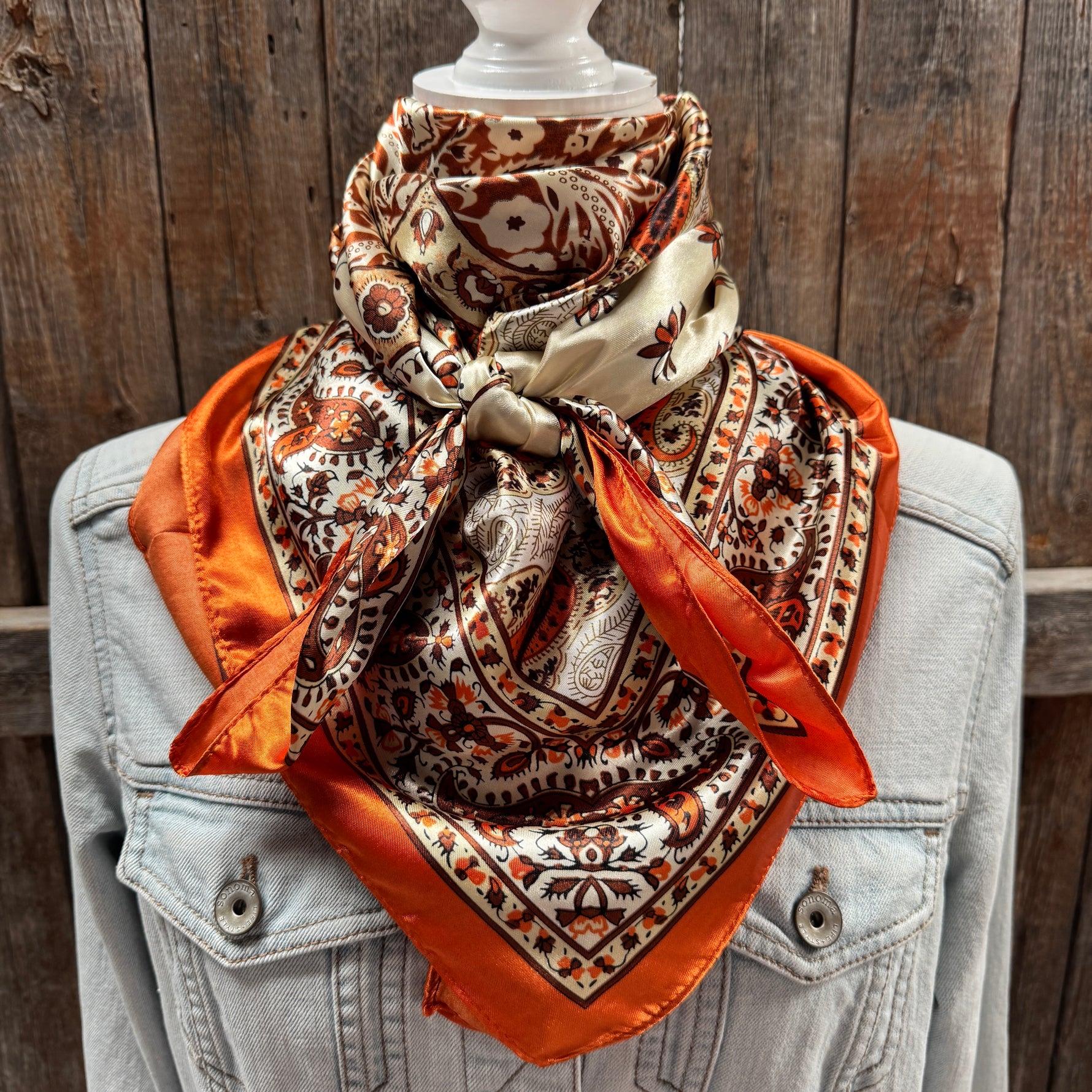 35X35" Orange, Brown and Cream Floral Wild Rag / Scarf WR3456