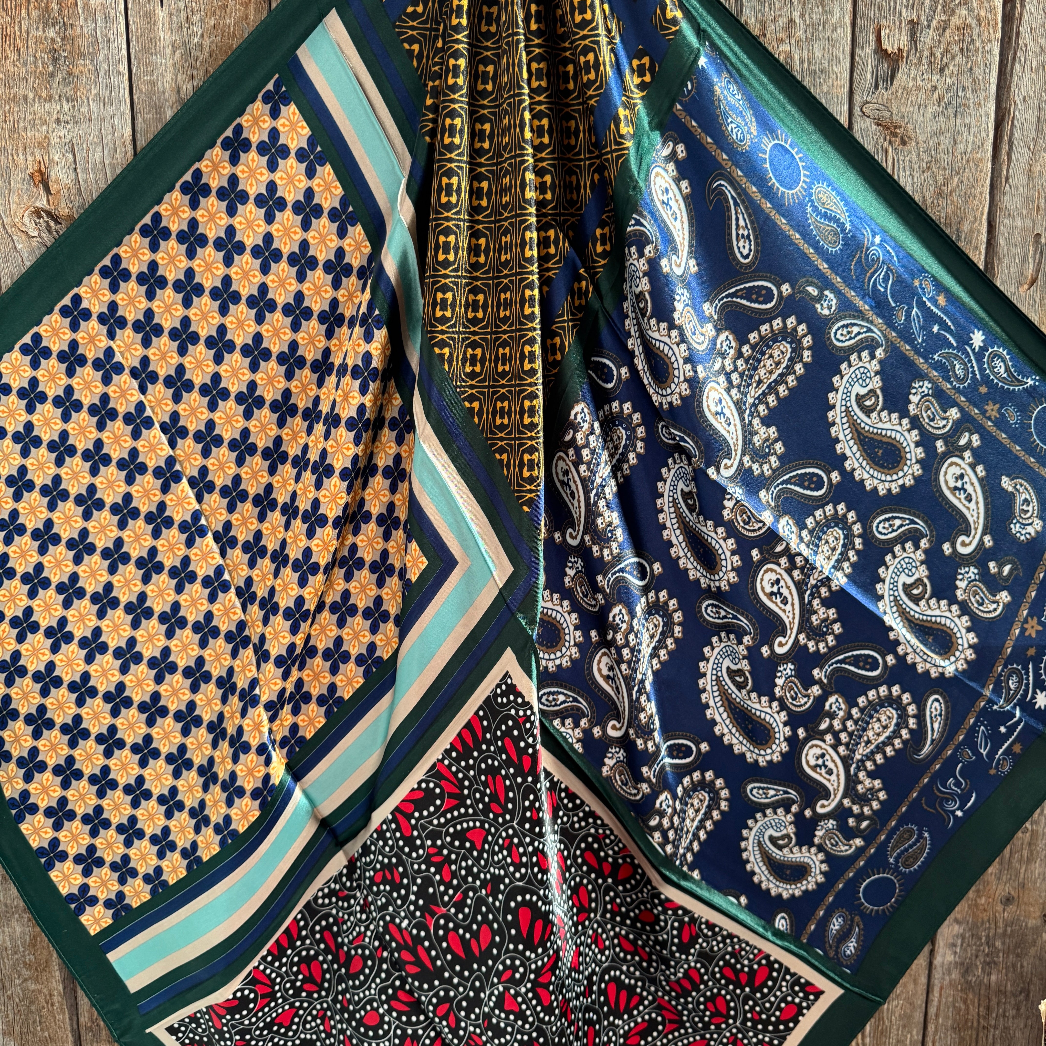 35X35" Green and Blue Multi Patterned Wild Rag / Scarf WR3461