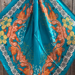 35X35" Teal and Orange Floral Paisley Wild Rag / Scarf WR3462