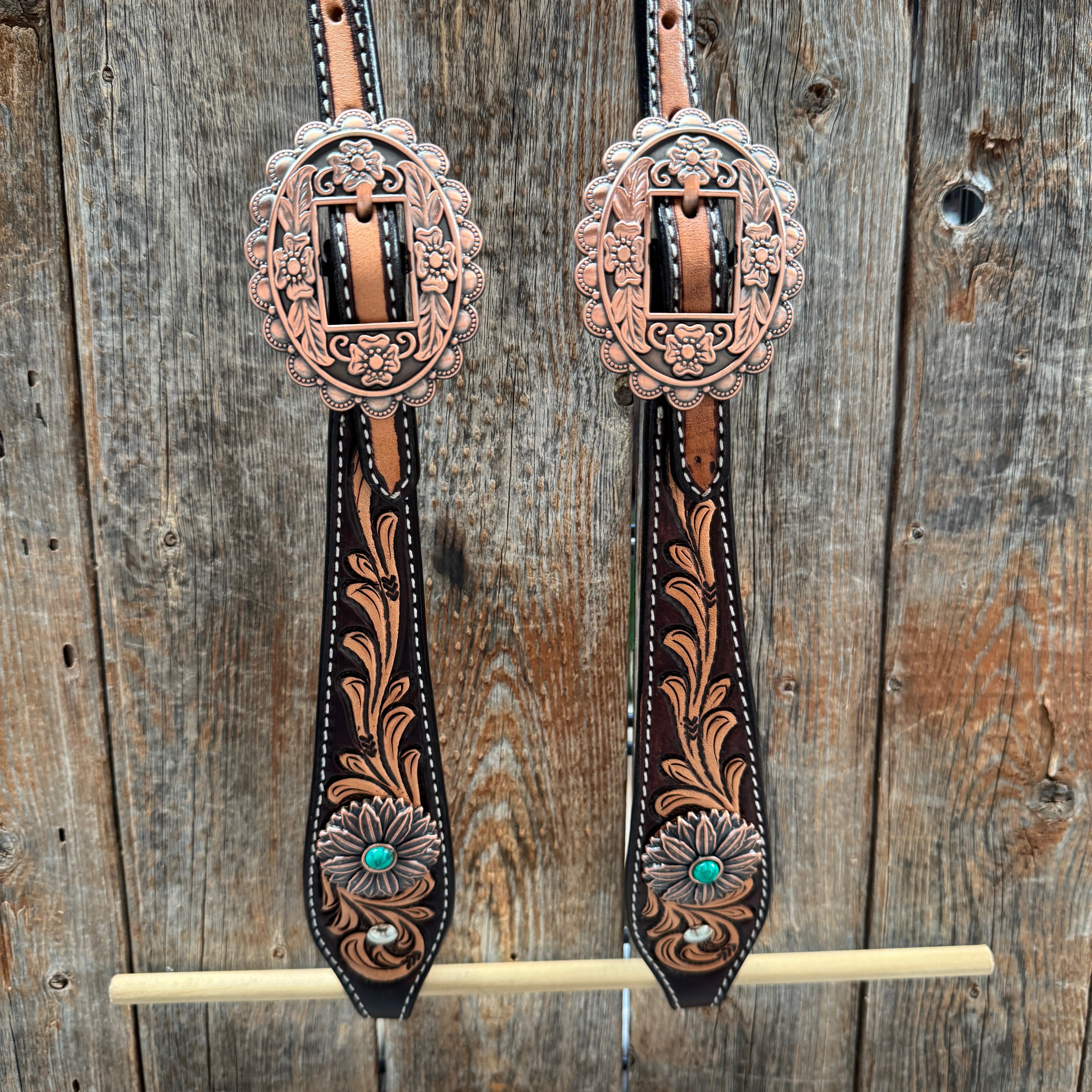Two Tone Floral Western Turquoise Flower Browband / One Ear Tack Set #BBBC474