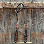 Two Tone Floral Jet, Champagne and Topaz Browband / One Ear Tack Set #BBBC477