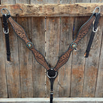 Two Tone Floral and Basketweave Teal, Champagne and Topaz Browband Tack Set #BBBC480