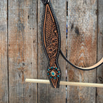 Two Tone Floral and Basketweave Teal, Champagne and Topaz Browband Tack Set #BBBC480