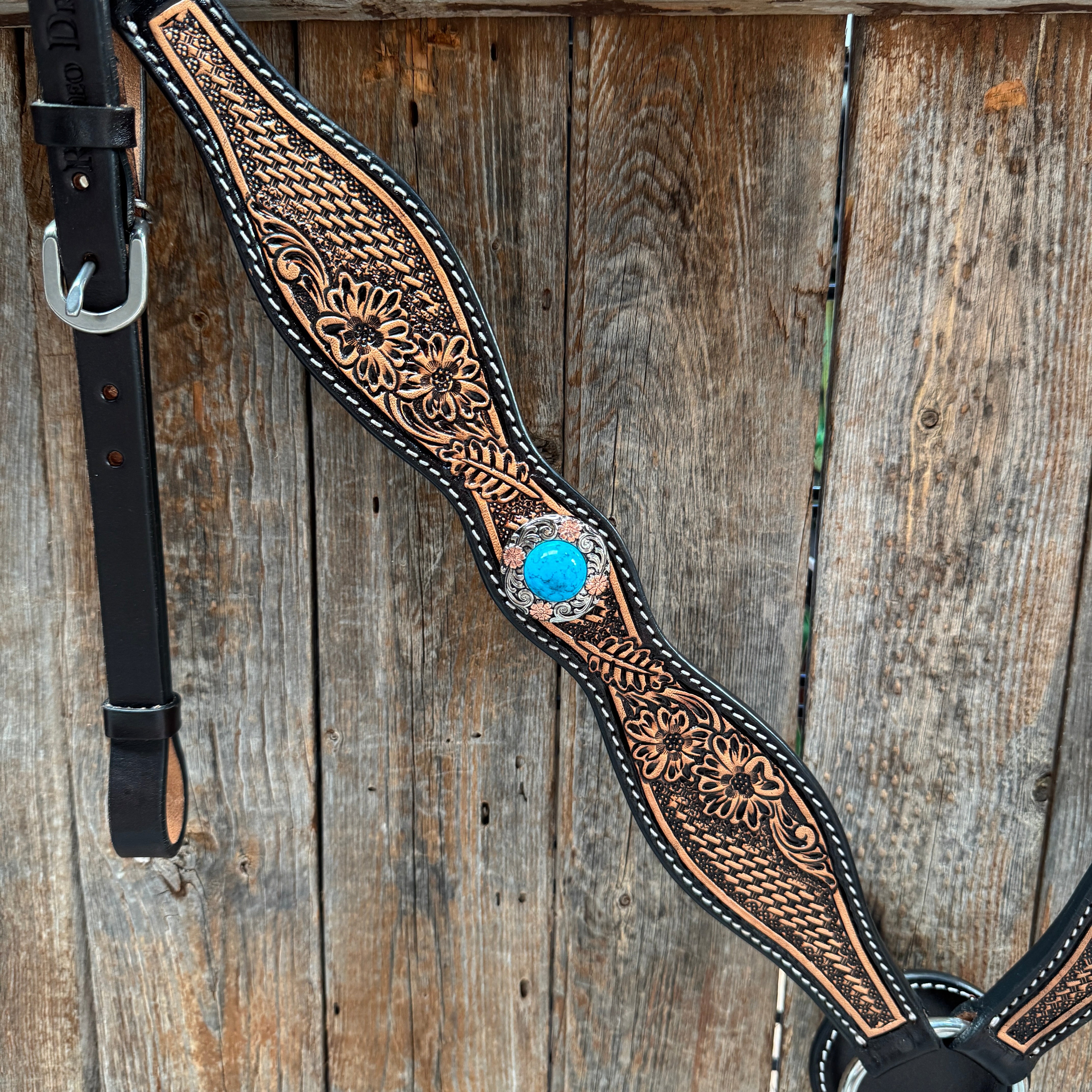 Two Tone Floral and Basketweave Western Browband Tack Set #BBBC481