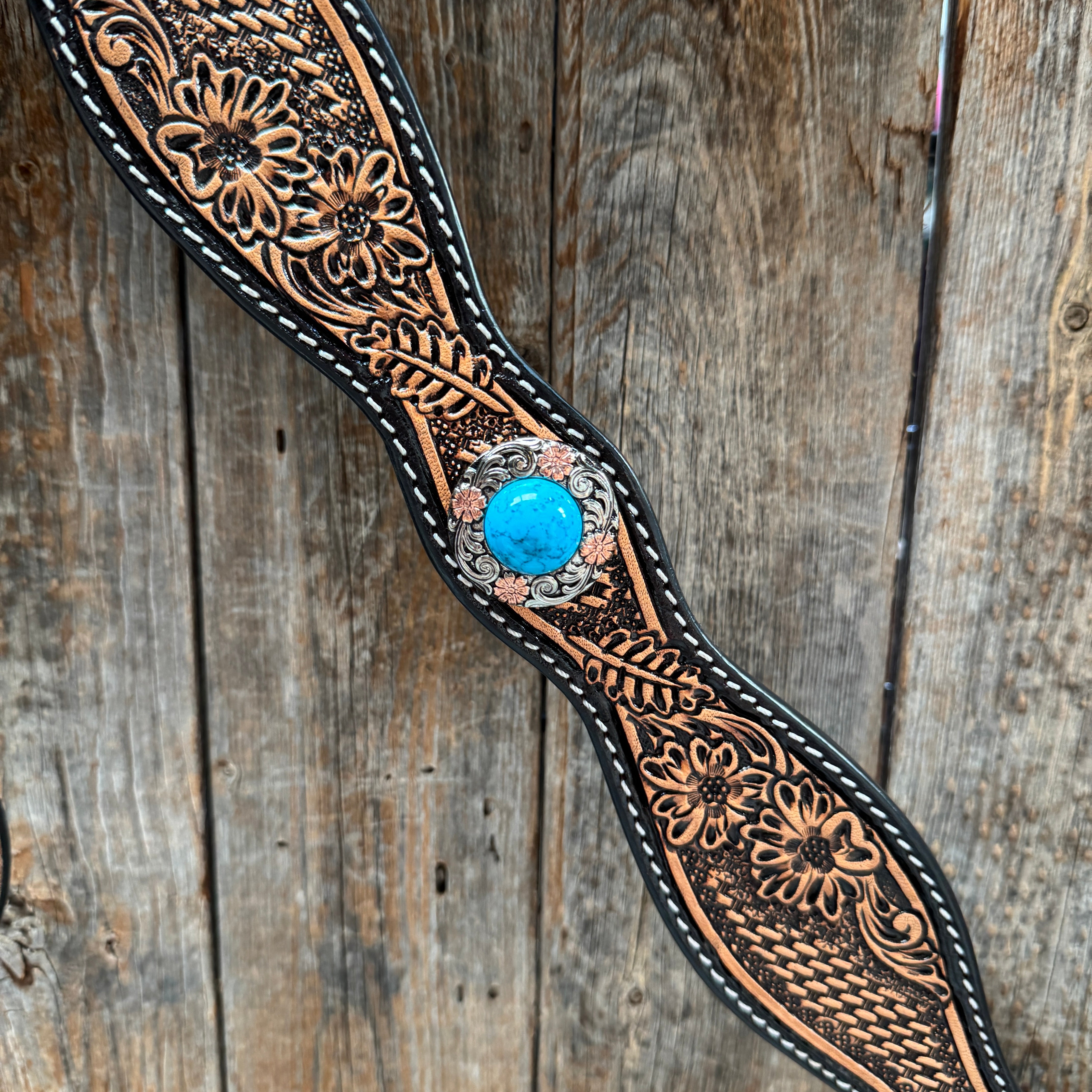 Two Tone Floral and Basketweave Western Browband Tack Set #BBBC481
