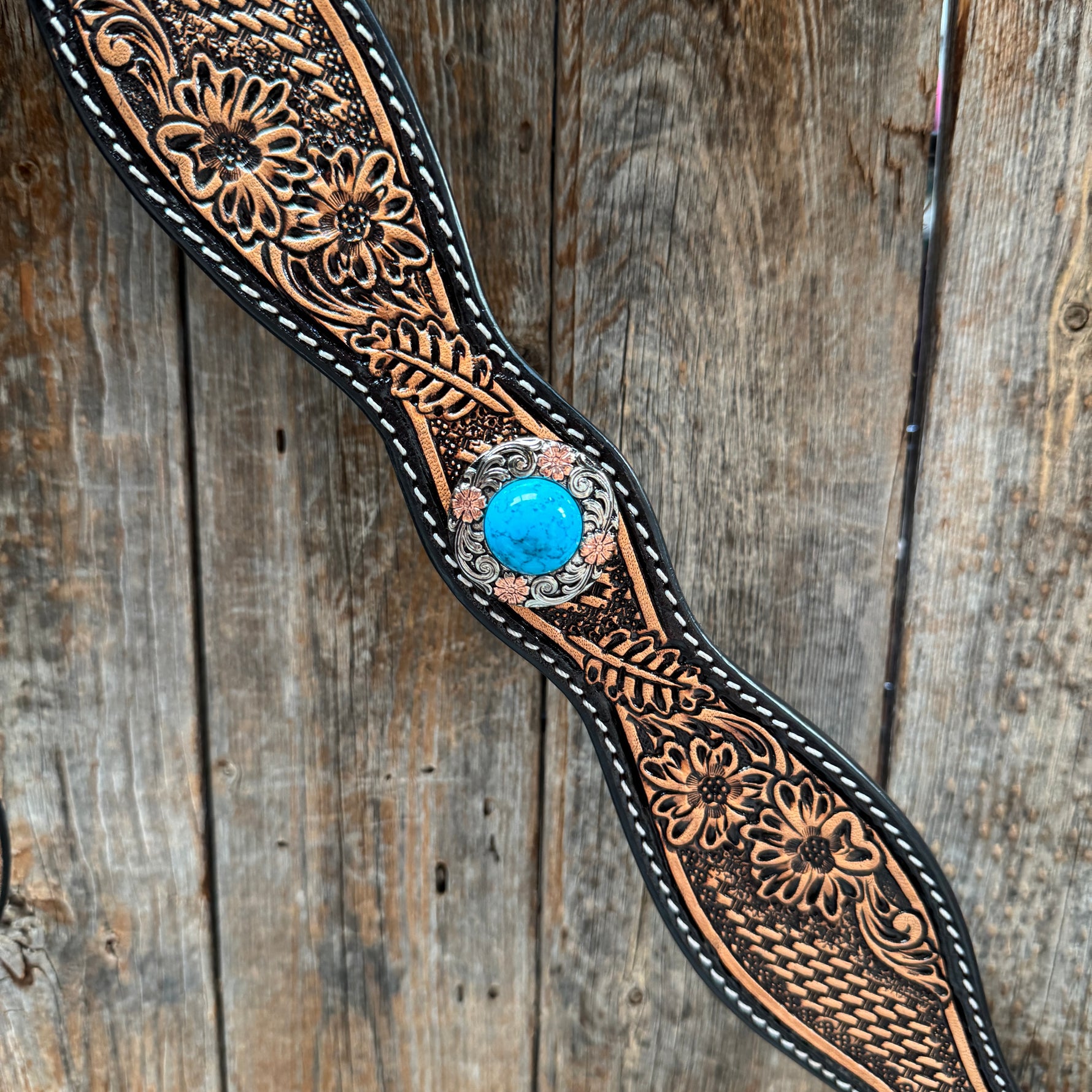 Two Tone Floral and Basketweave Western Browband Tack Set #BBBC481
