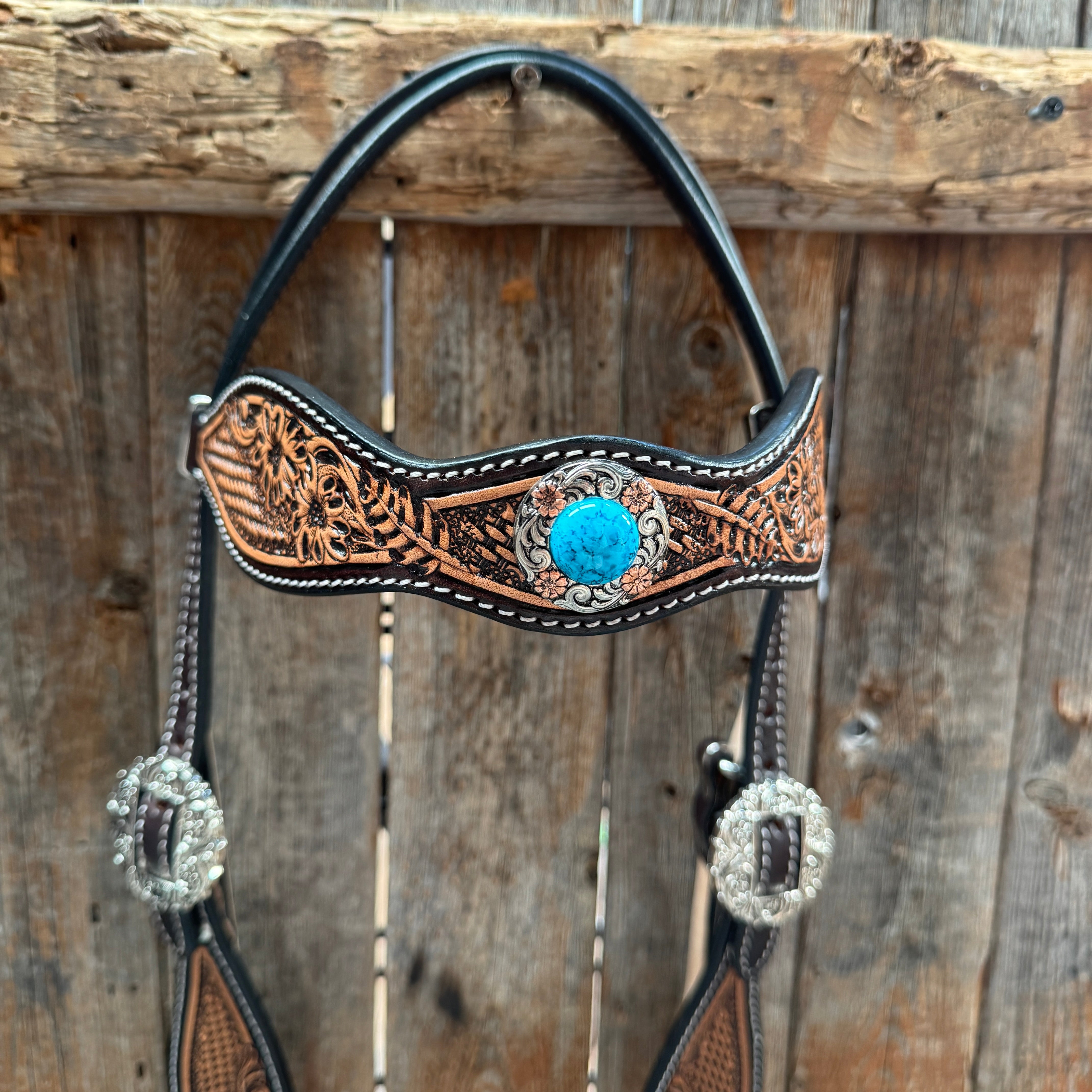 Two Tone Floral and Basketweave Western Browband Tack Set #BBBC481