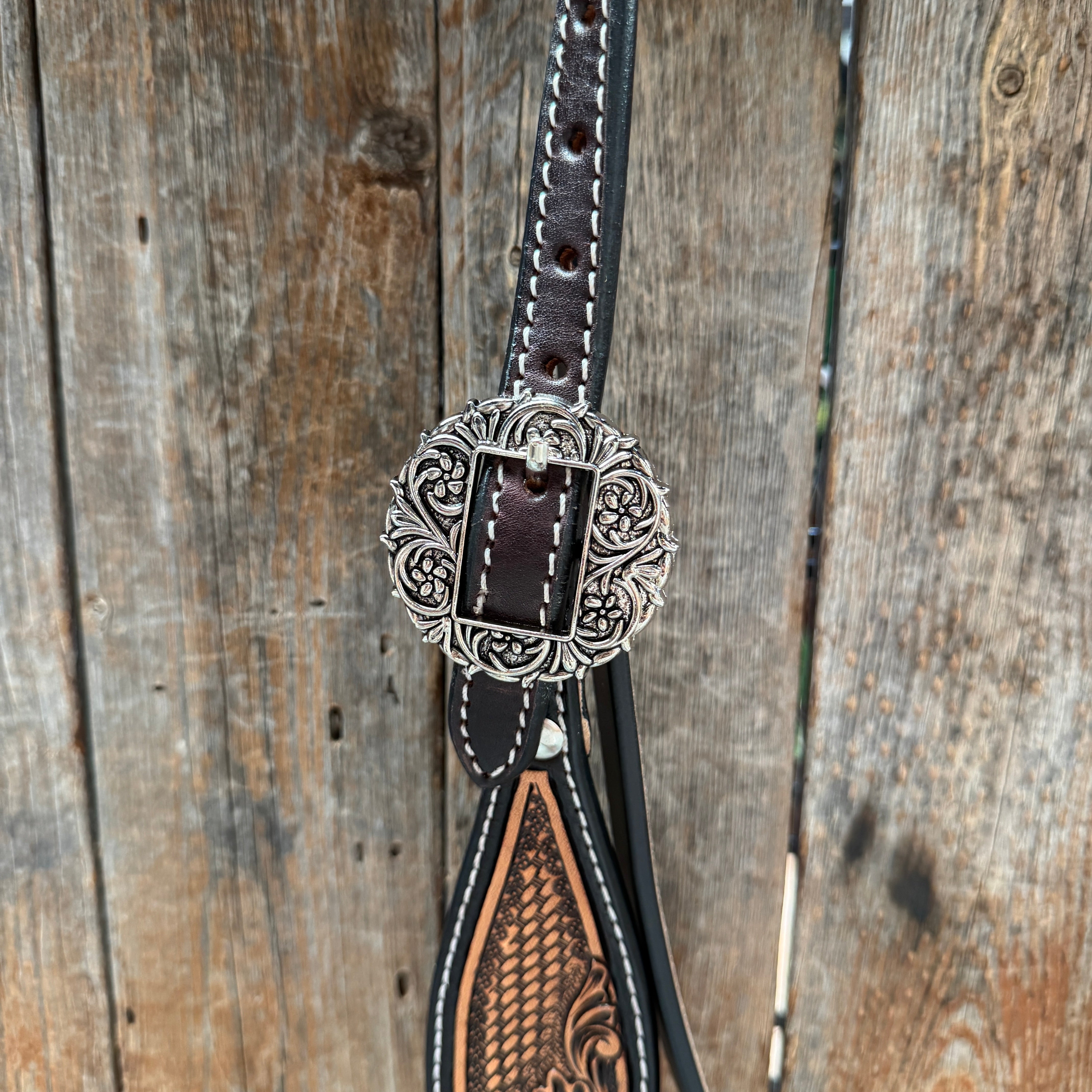 Two Tone Floral and Basketweave Western Browband Tack Set #BBBC481