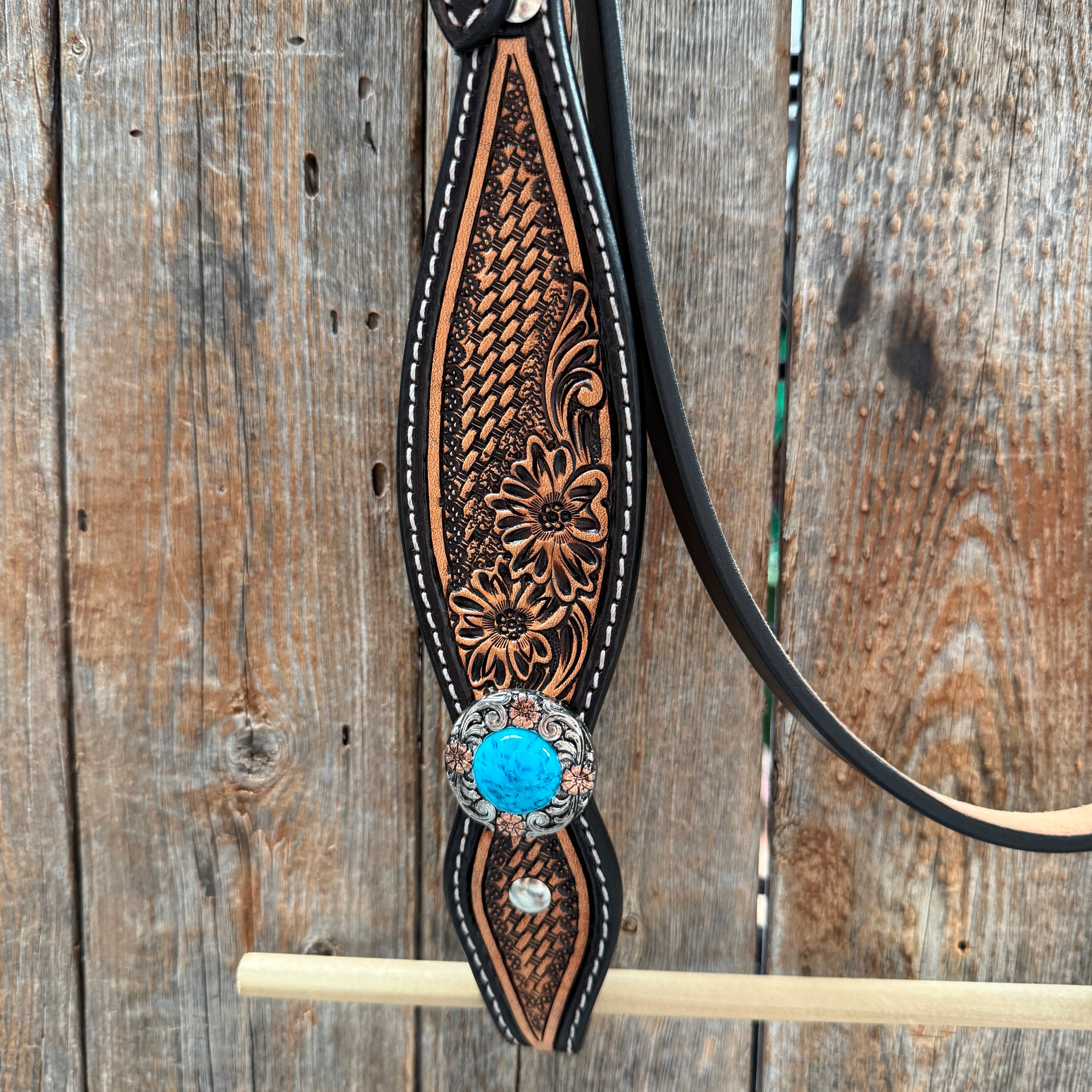 Two Tone Floral and Basketweave Western Browband Tack Set #BBBC481