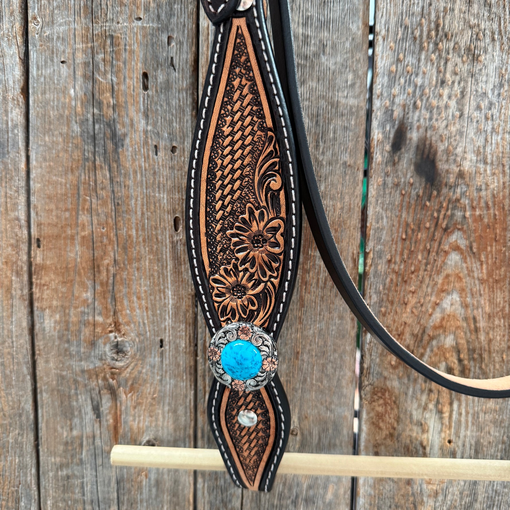 Two Tone Floral and Basketweave Western Browband Tack Set #BBBC481