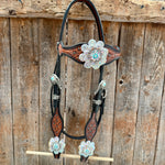 Teal Diamond Turquoise and AB Browband / One Ear - Breastcollar Tack Set #BBBC484