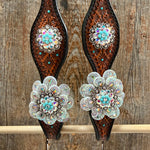 Teal Diamond Turquoise and AB Browband / One Ear - Breastcollar Tack Set #BBBC484