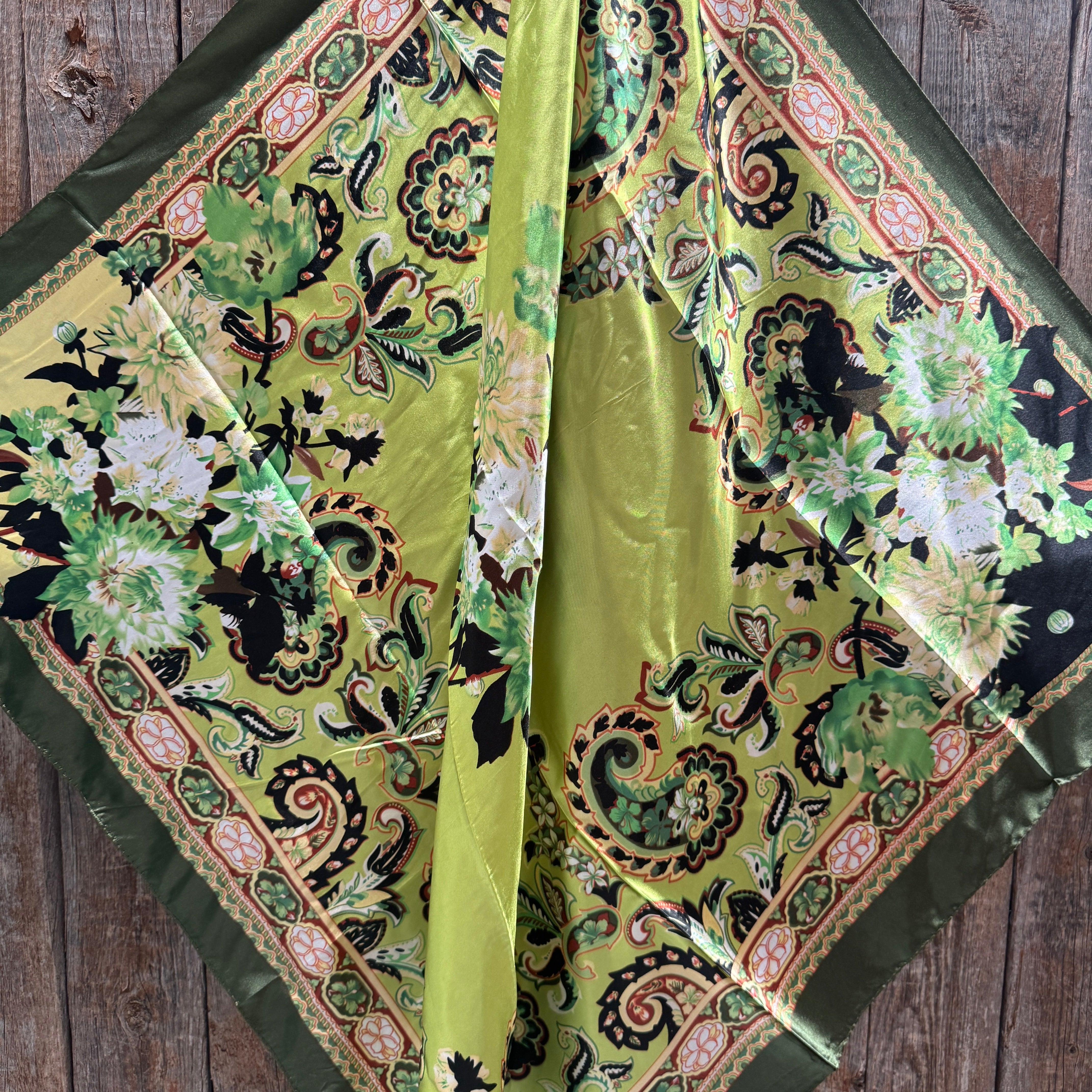 35X35"  Green Floral Paisley Wild Rag / Scarf WR174