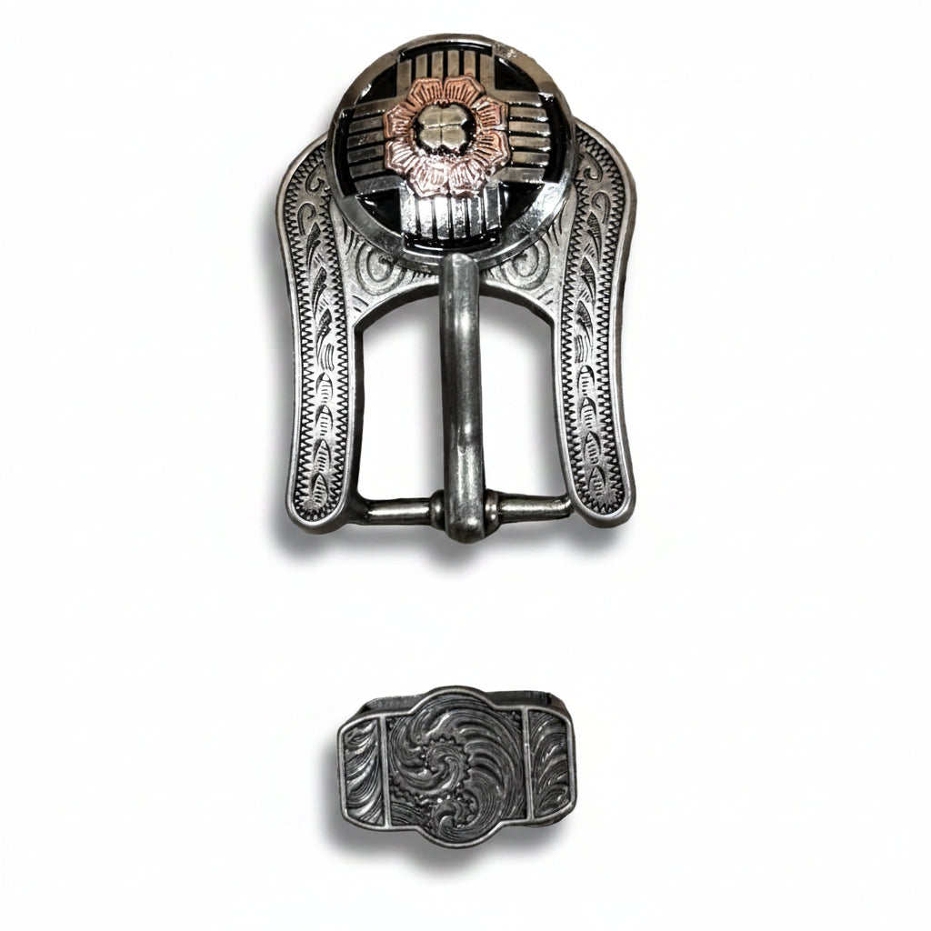 Antique Silver with Copper Flower Western Concho W217