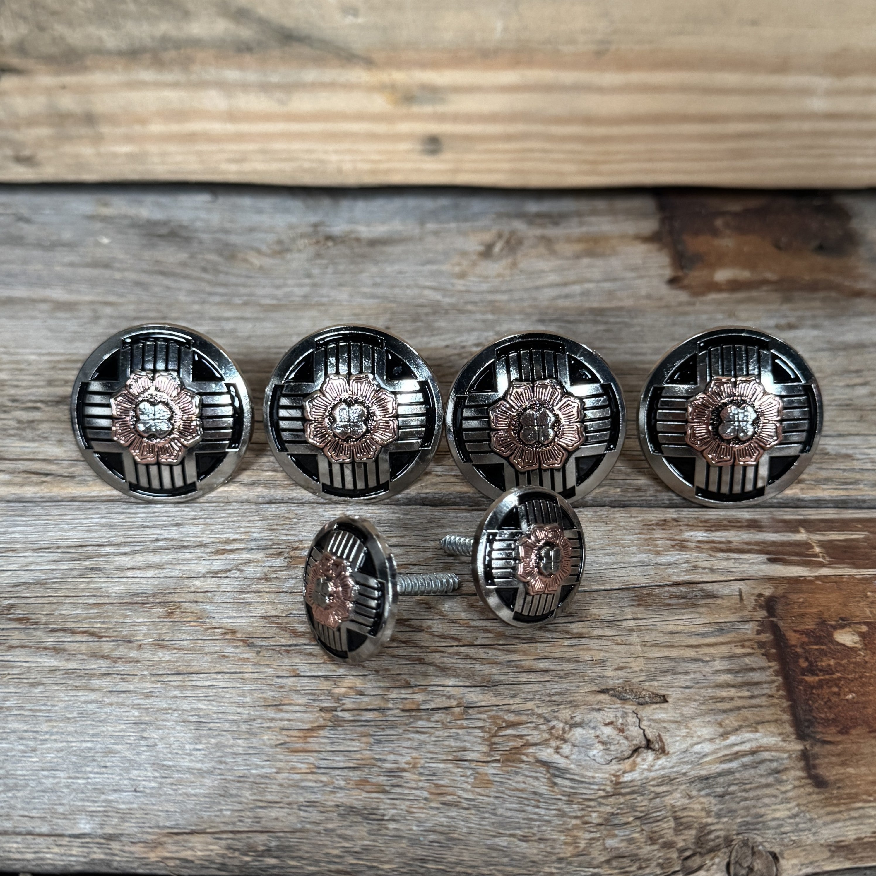 Antique Silver with Copper Flower Western Concho W217