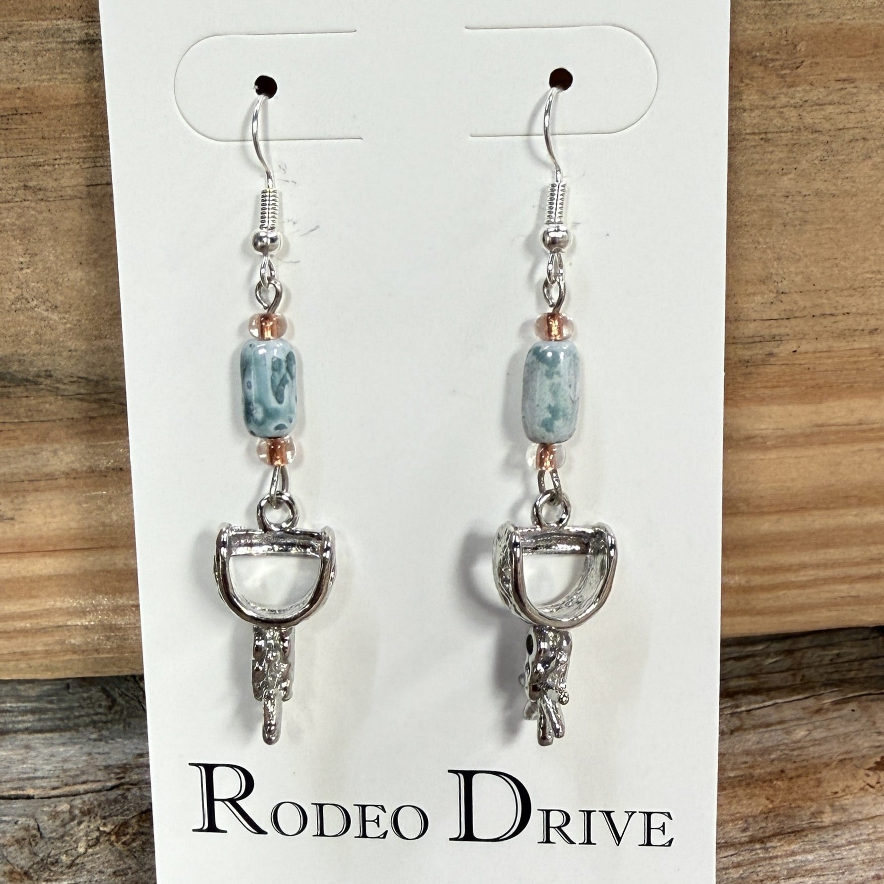 Turquoise Color Stone Spur Dangling Earrings