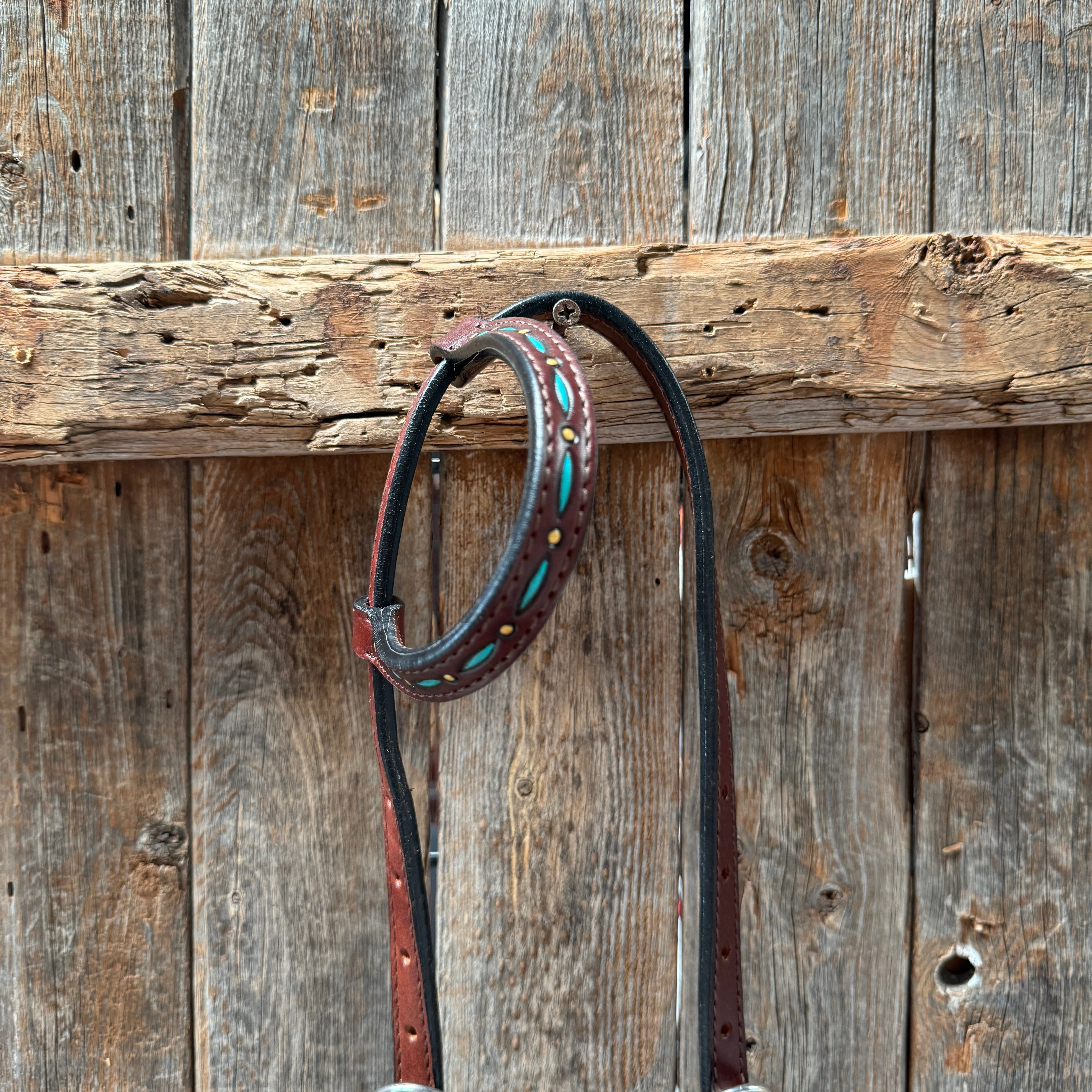 Dark Oil Hand Painted Antique Silver Turquoise Browband/One Ear and  Breastcollar Tack Set #BBBC555